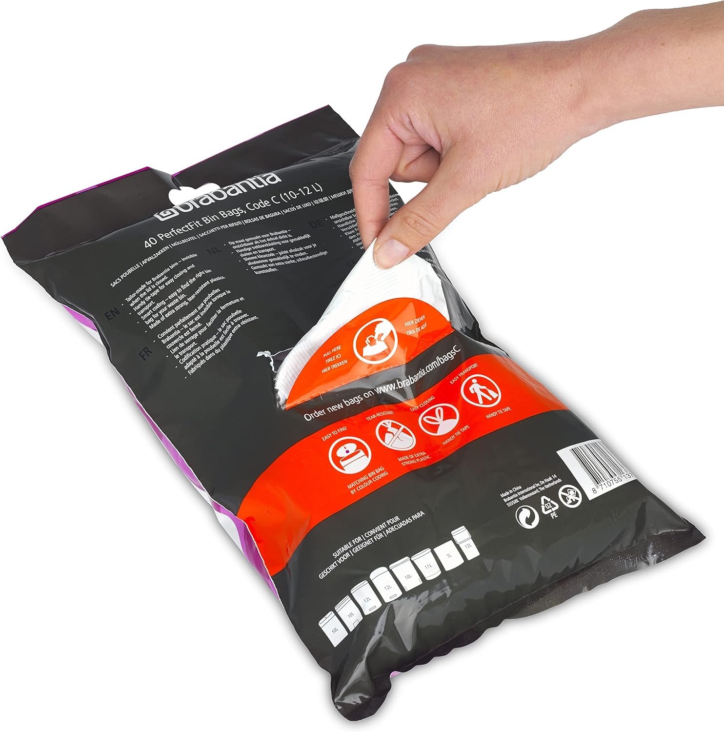 Brabantia PerfectFit Bin Bags - Code C, Extra Strong White Waste Bin Liners (Pack of 1) 6