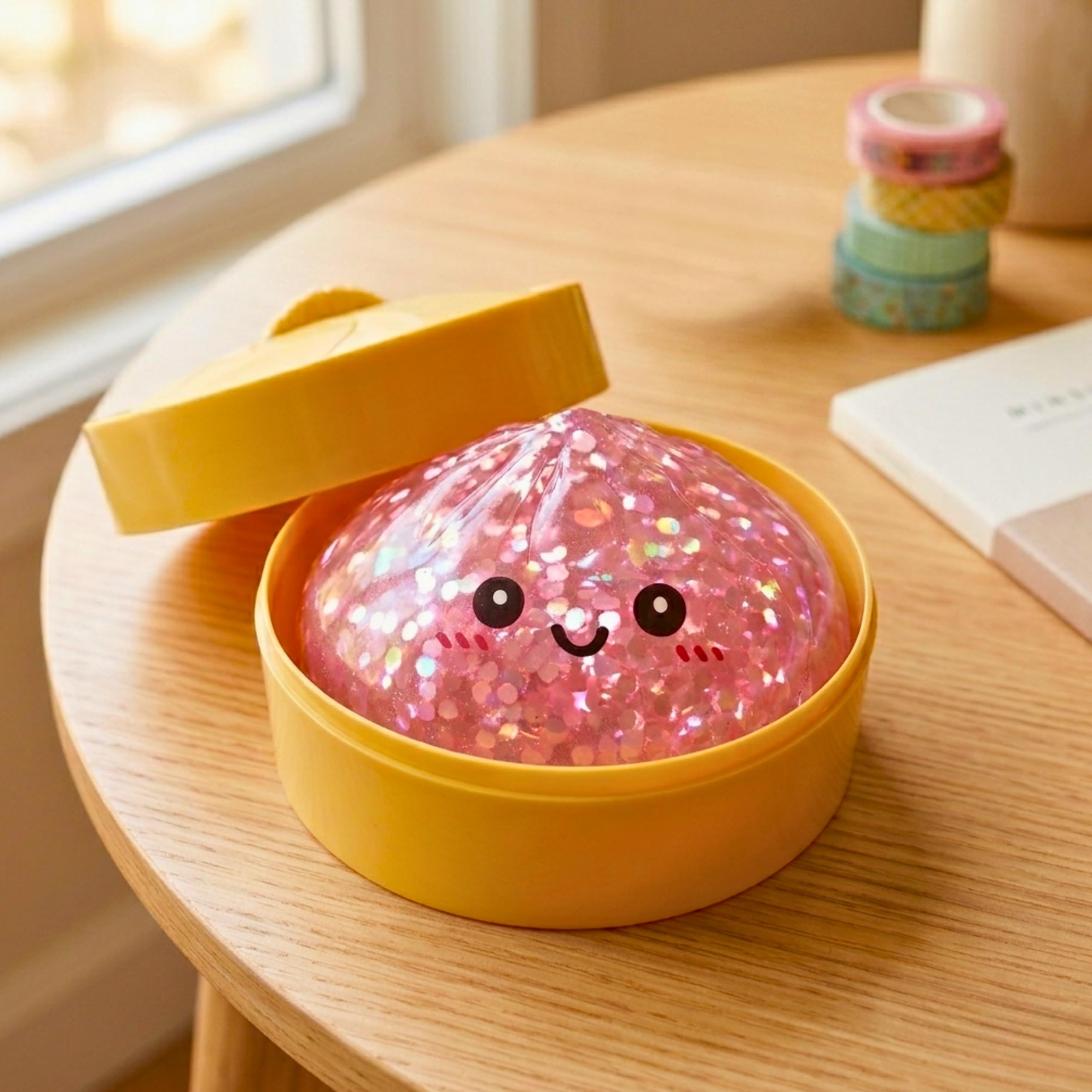 SHATCHI Large Pink Glitter Dumpling Squishy Toy with Steamer Box | Slow Rebound TPR | Ages 3+ 2