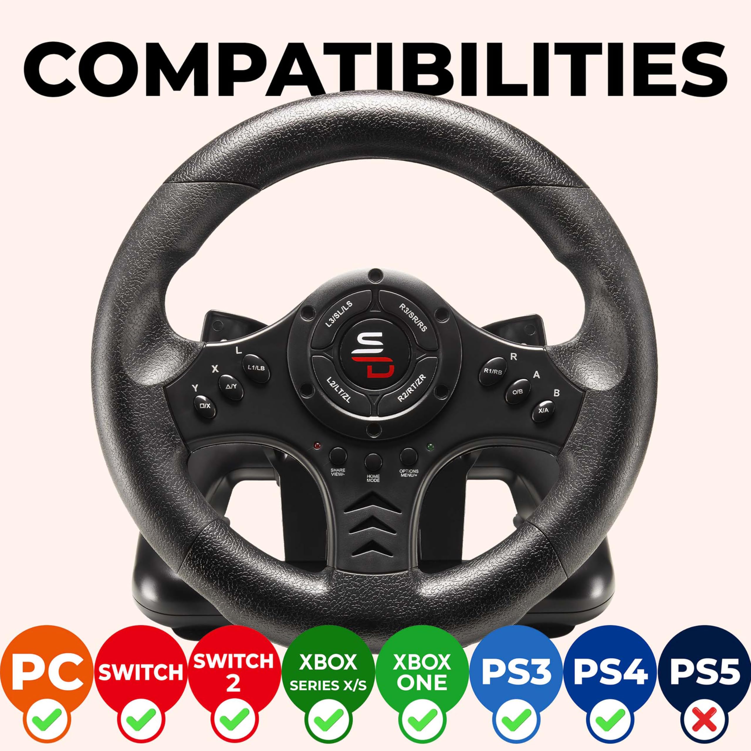 Superdrive SV450 Racing Steering Wheel with Pedals & Paddle Shifters for Xbox, PS4, Switch, PC 8
