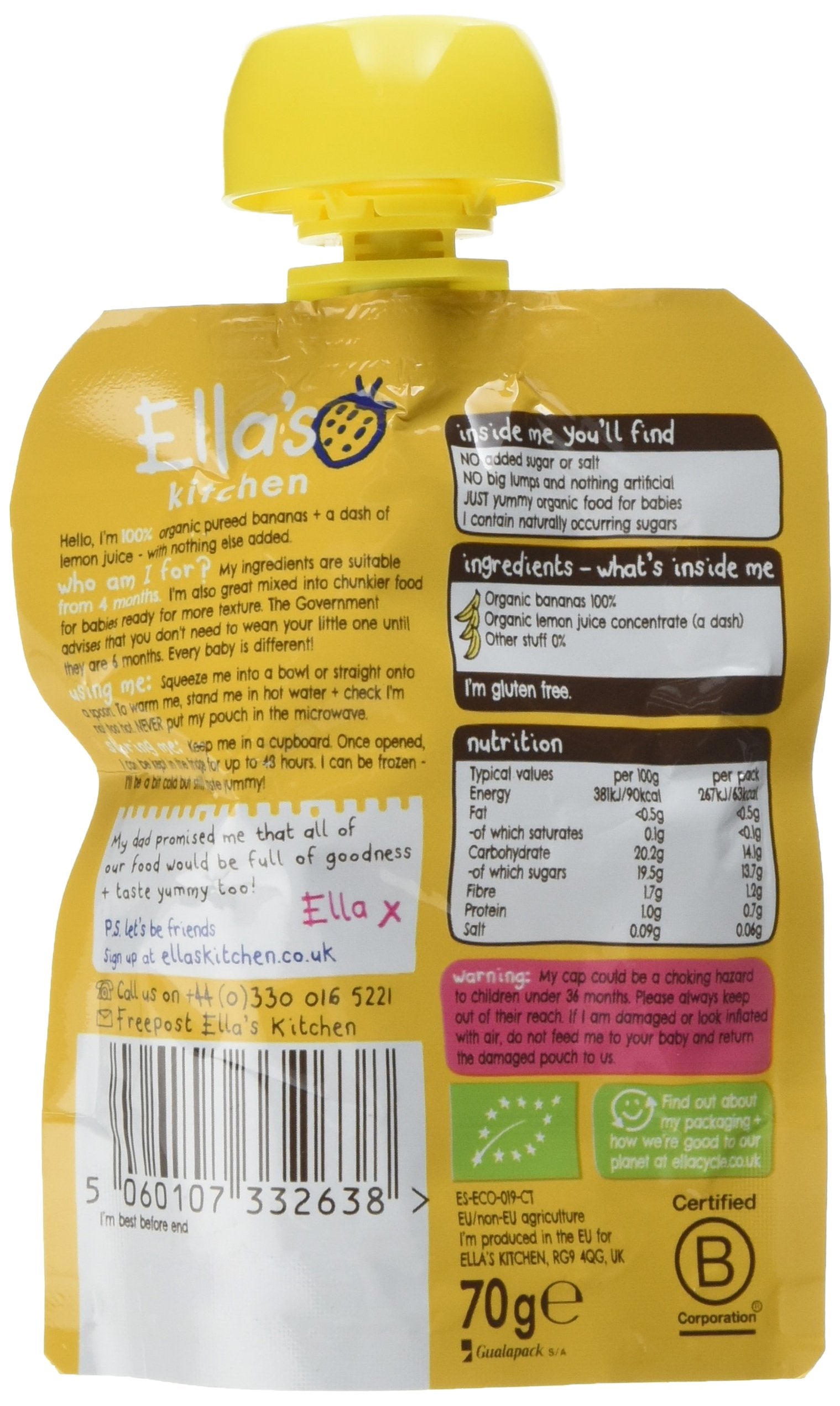 Ella's Kitchen Smooth Puree First Taste Bananas - 100% Organic | 70g Pouch