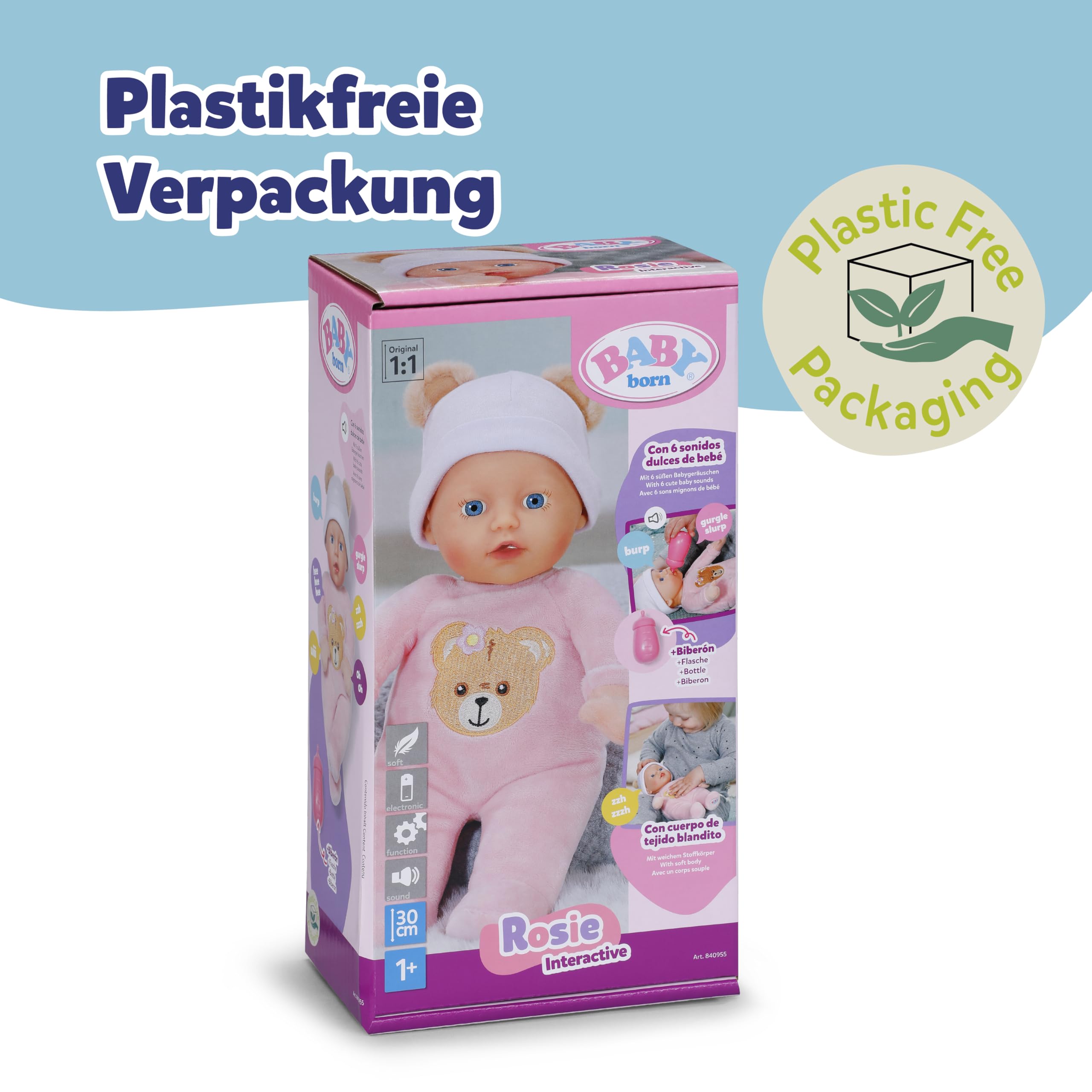 BABY born Interactive Rosie 30cm Soft Baby Doll with 6 Sounds & Bottle - Pink 3