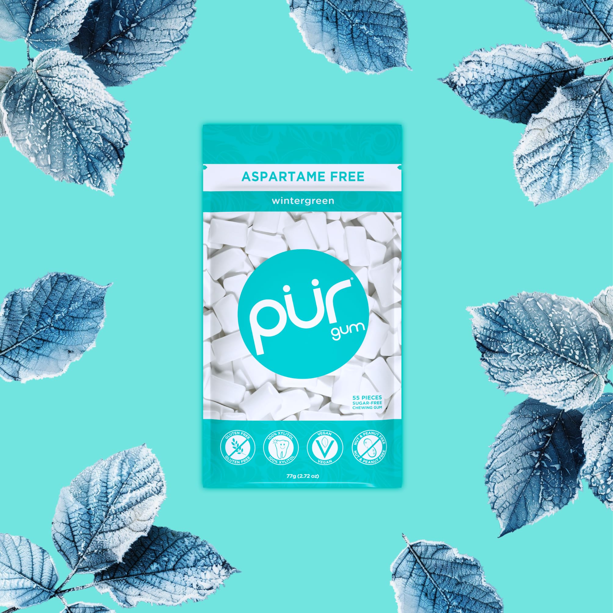 PUR - Natural Wintergreen Sugar-Free Chewing Gum, Sweetened with Xylitol, Vegan & Gluten-Free, 55 Pieces 6