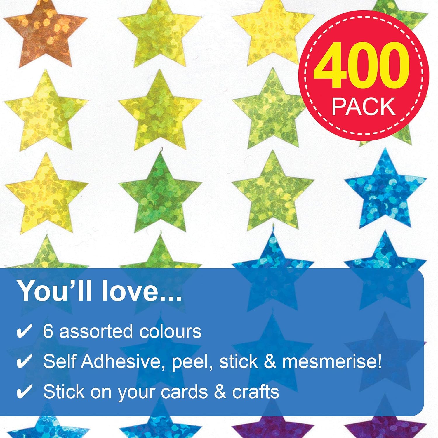 Baker Ross AT216 Mini Holographic Star Stickers - Assorted Christmas Craft Stickers (Pack of 400) 7