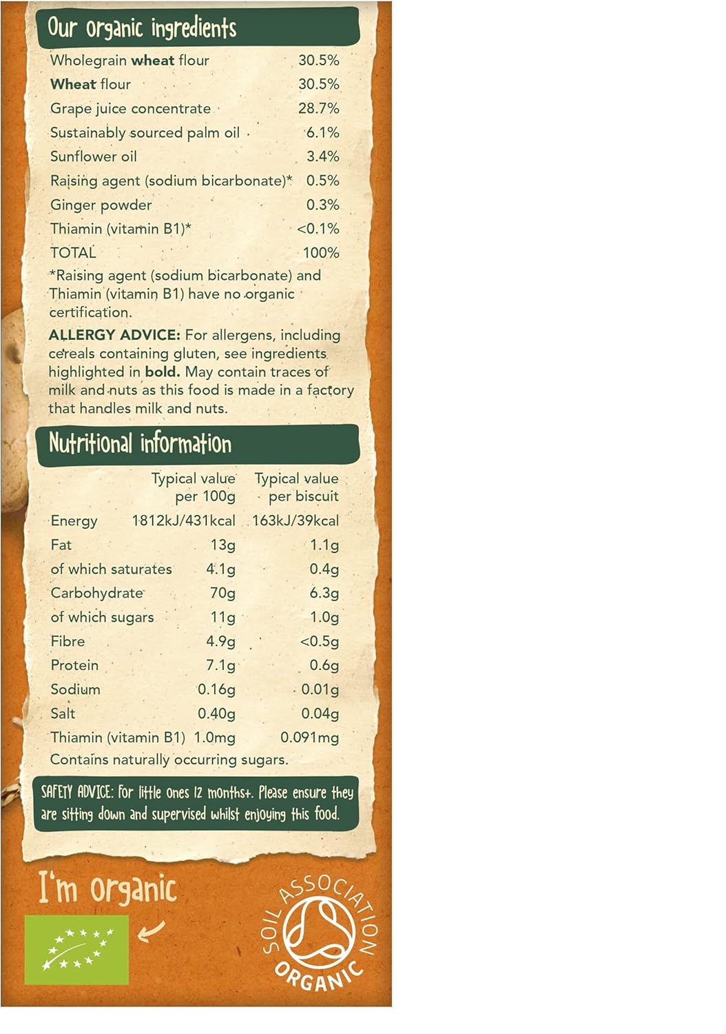 Organix Gingerbread Men Organic Toddler Snack Biscuits 12+ Months 135g 7