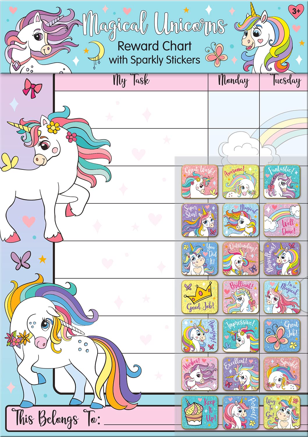 Paper Projects - Magical Unicorns Reusable Reward Chart | Pink | Ages 3+ 1