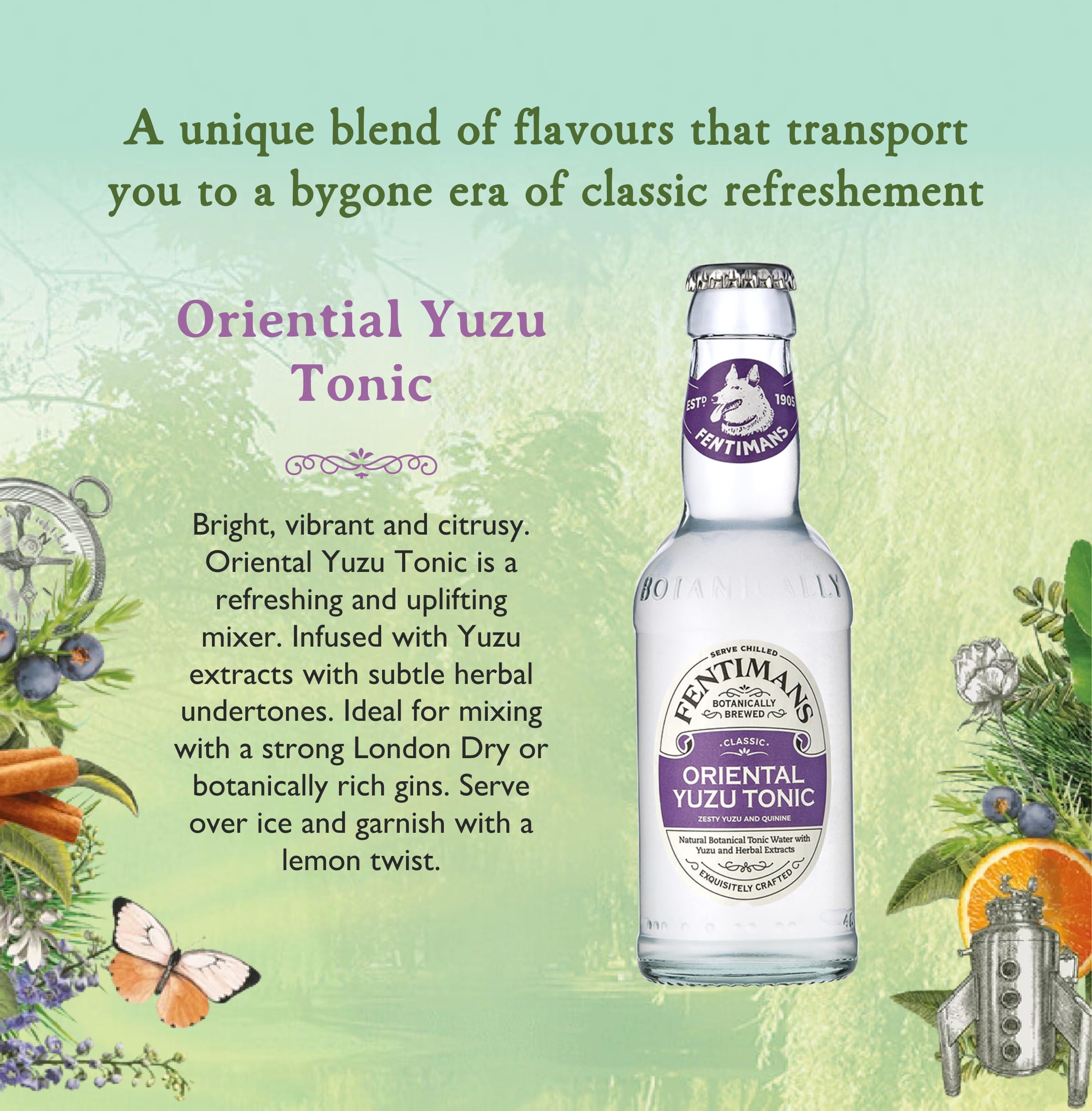 Fentimans Oriental Yuzu Tonic Water - Botanically Brewed, 4 x 200ml Pack 2