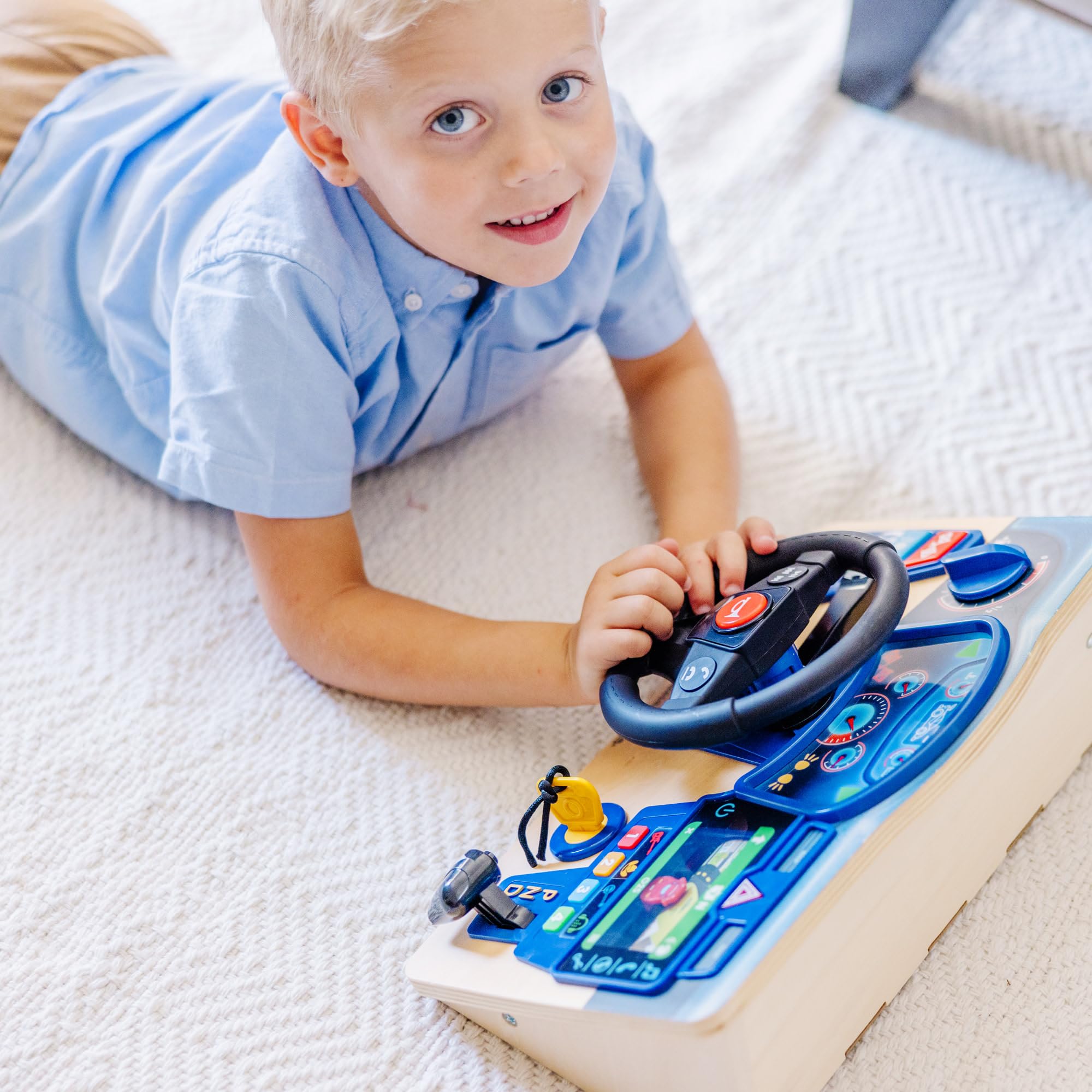 Spin Master Wooden Dashboard Toy - Realistic Steering Wheel & Lights | Ages 3-7