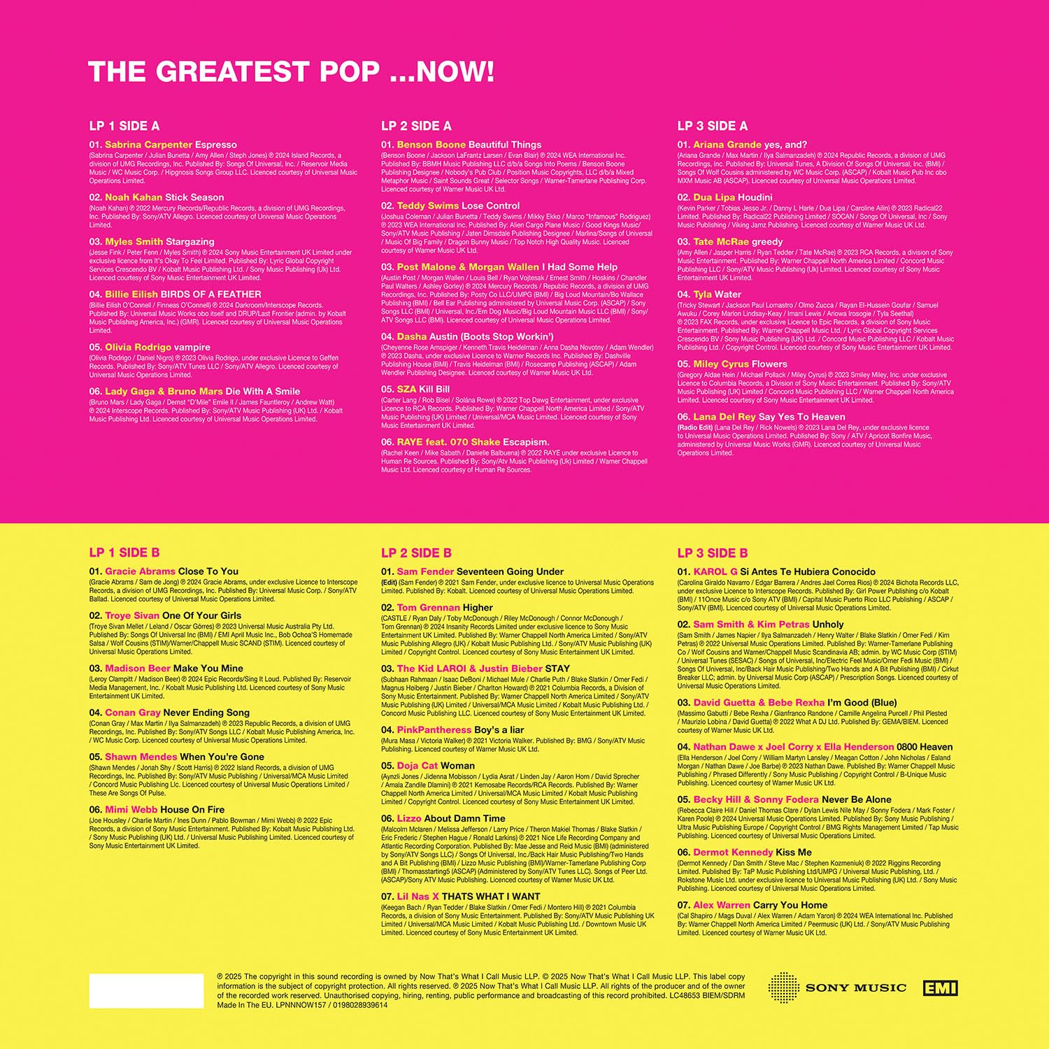 NOW That’s What I Call Pop! [3-LP Vinyl] Bright Yellow, Hot Pink, Baby Blue 6