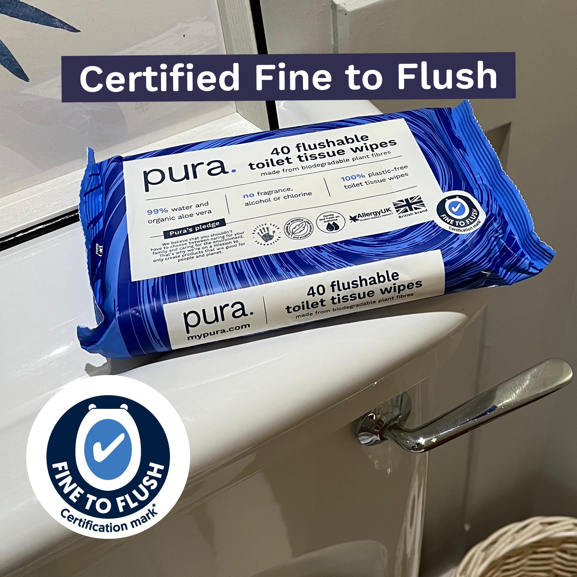 Pura - Flushable Moist Toilet Tissue Wipes 100% Plastic-Free Biodegradable Wet Wipes (40 Count) 7