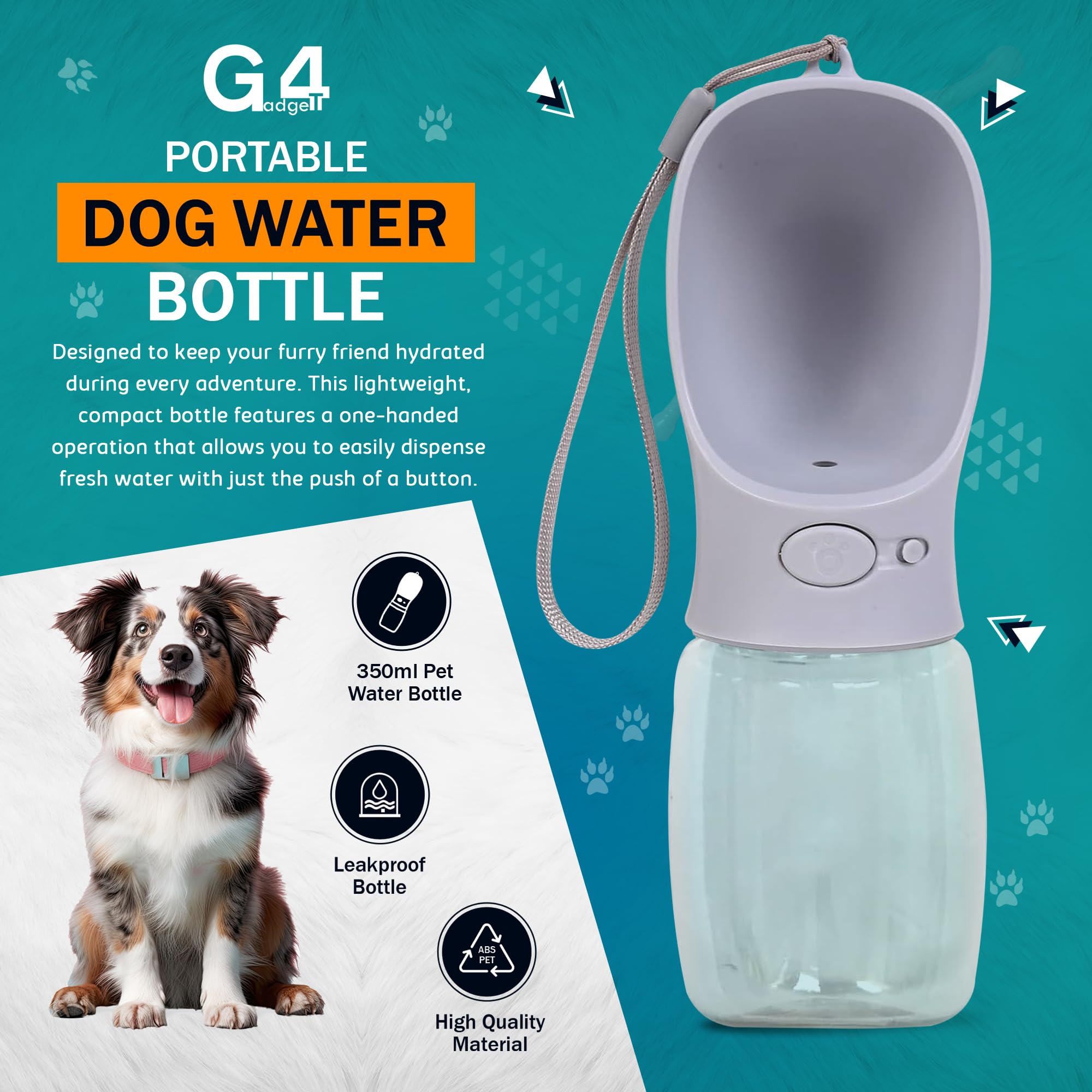 G4GADGET Dog Water Bottle - 350ml Portable Leak-Proof Dispenser for Small Dogs | Food-Grade ABS/PC 2