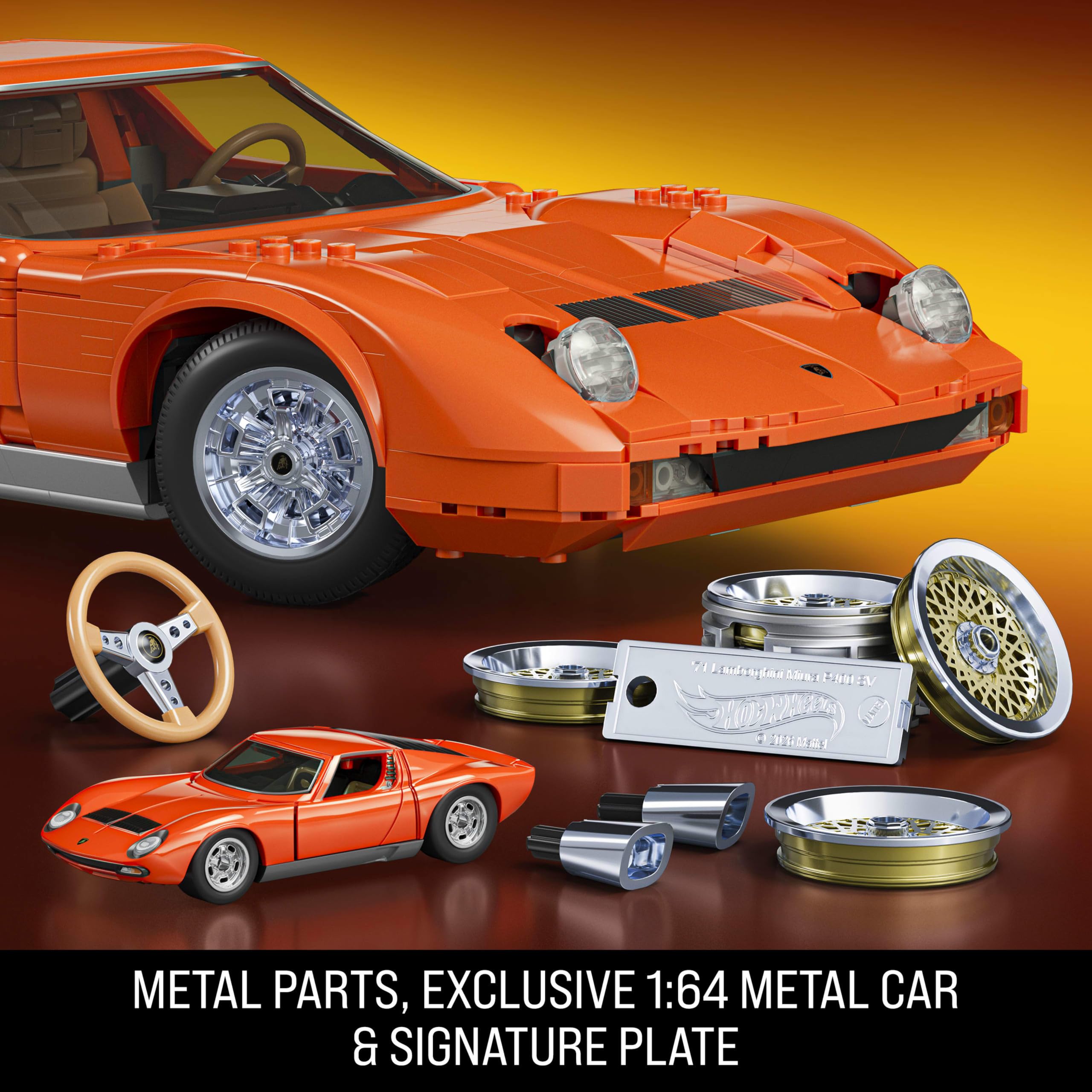 Mattel Brick Shop Hot Wheels Premium Series Building Set - 1:12 Lamborghini Miura P400 SV | Metal Parts | Custom Decals 5