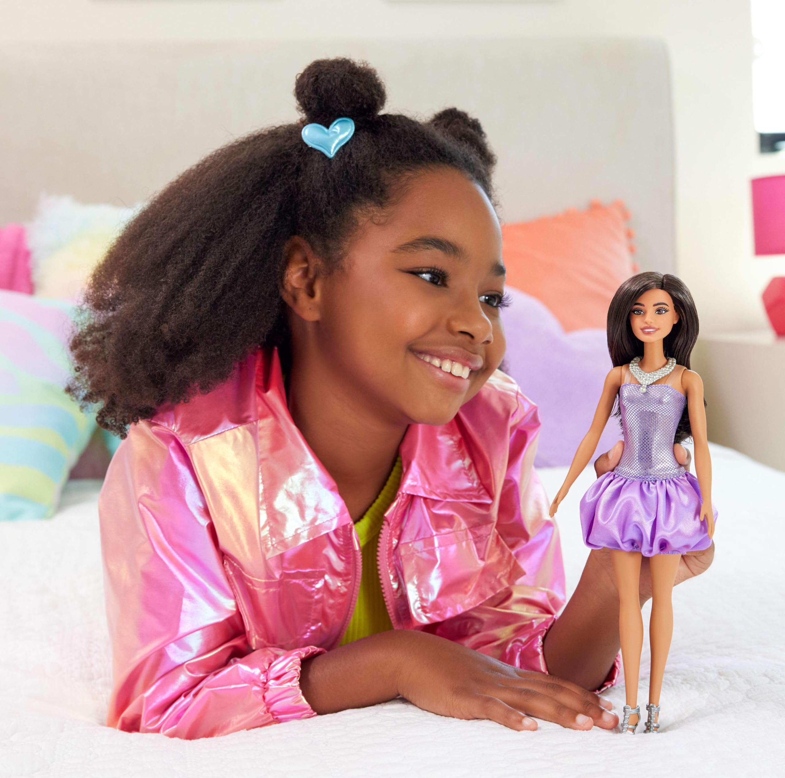 Barbie Fashionistas Doll #234 - Purple Sequined Bubble Dress with Brown Wavy Hair, HYT92 5