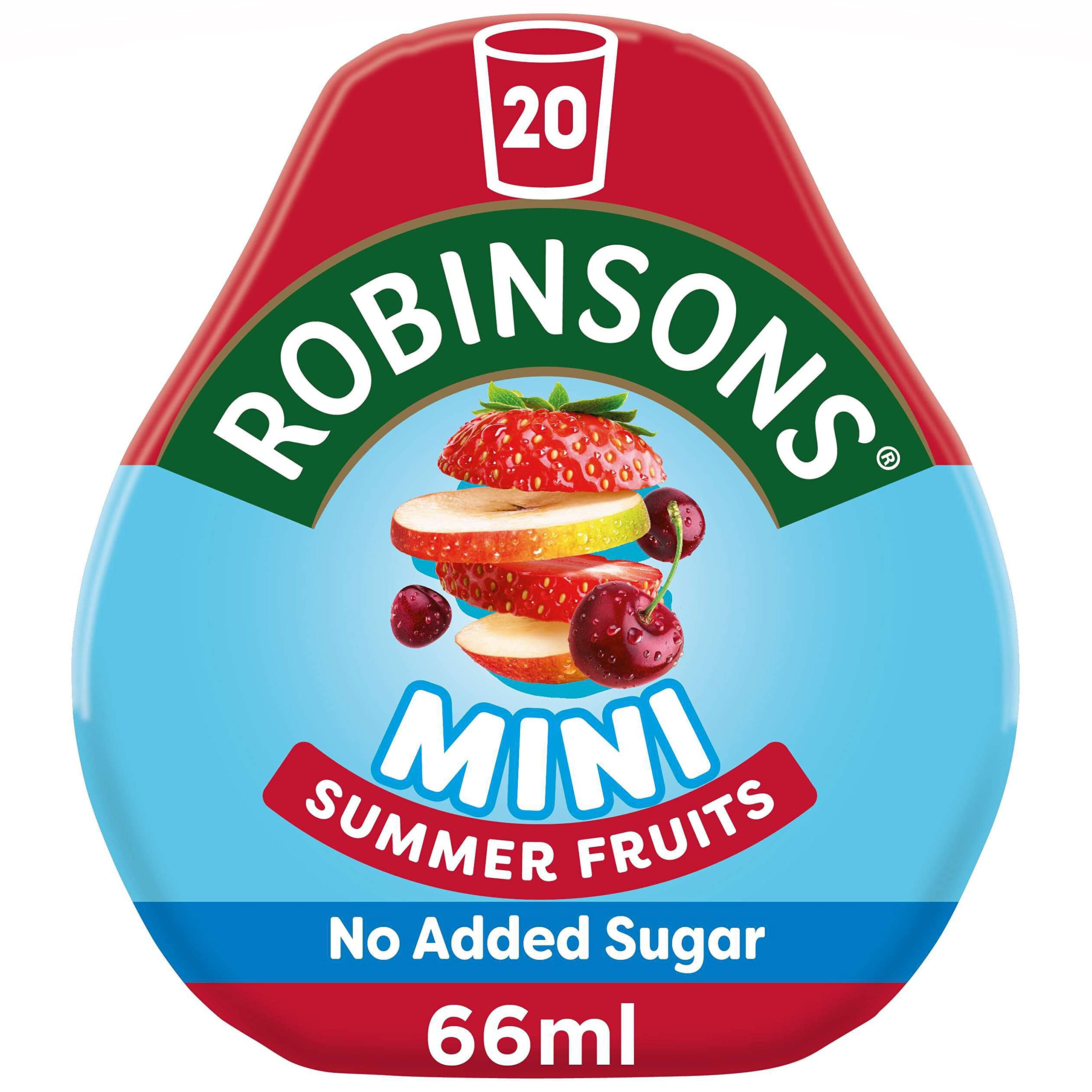 Robinsons Mini Summer Fruits Squash - No Added Sugar, Low Calorie, 66ml Concentrate for 20 Drinks
