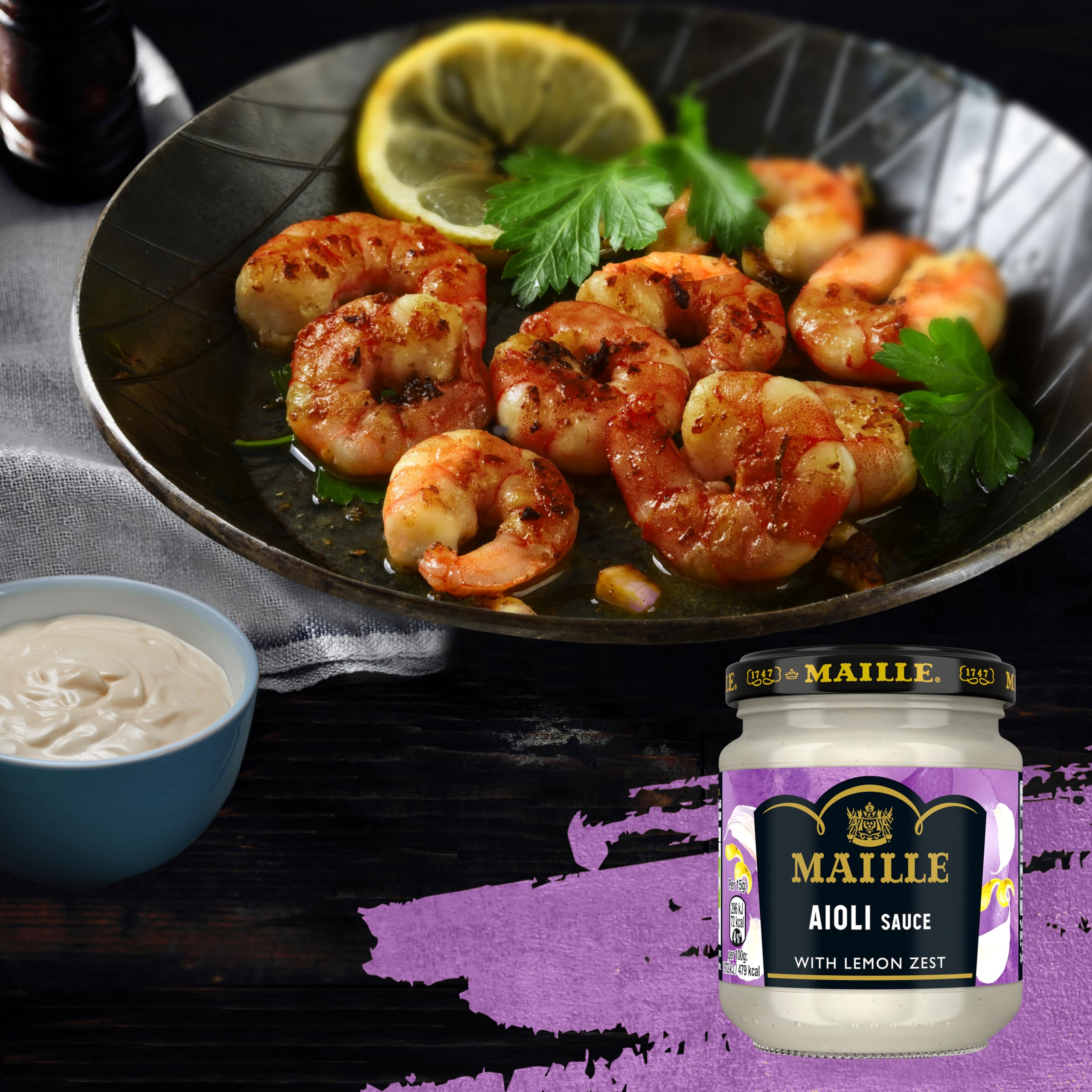 Maille Aioli Sauce with Garlic, Lemon Zest & Black Pepper - Dipping & Cooking Sauce 4