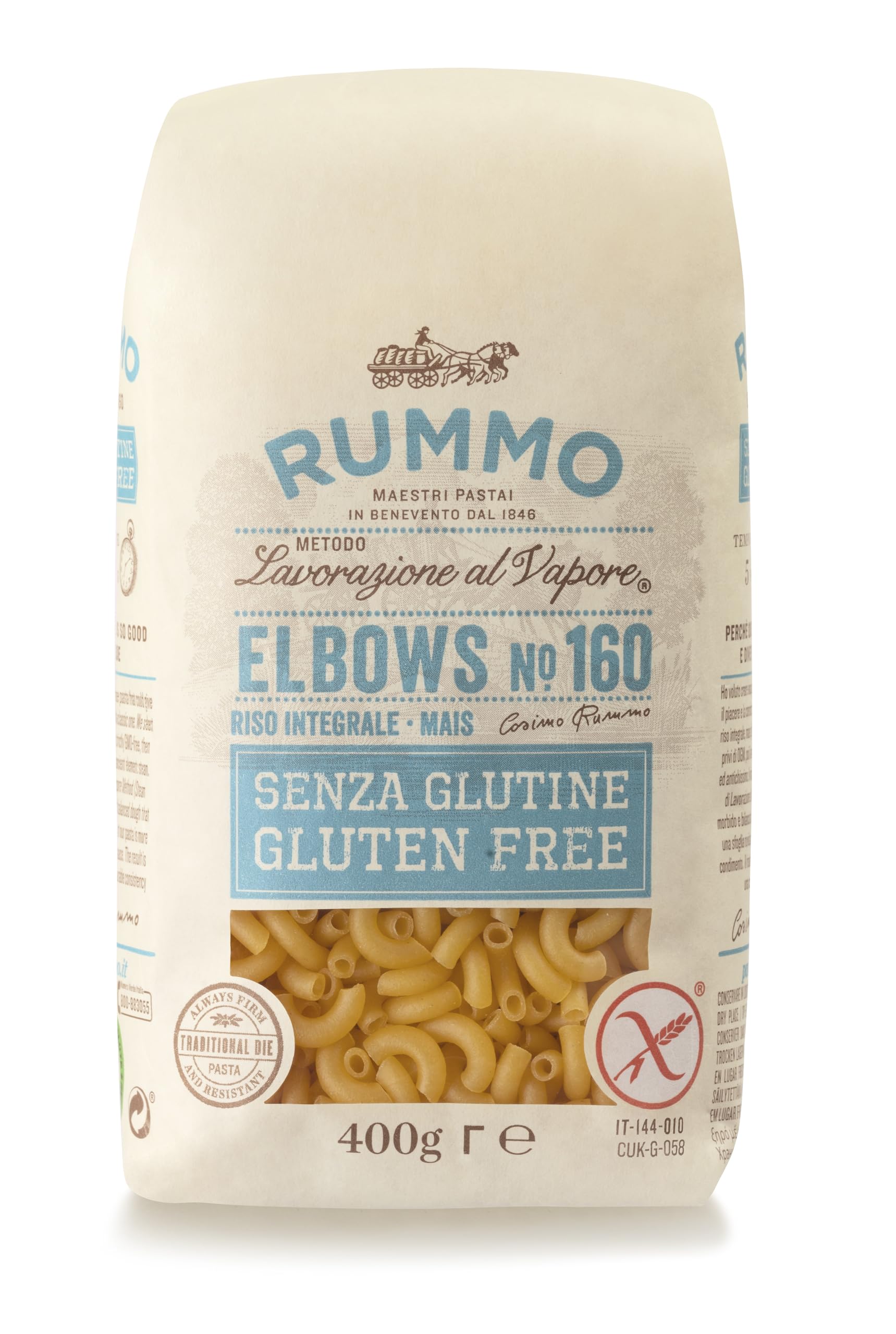 Rummo Gluten Free Elbow Pasta No.160 - Italian Rice & Corn Pasta