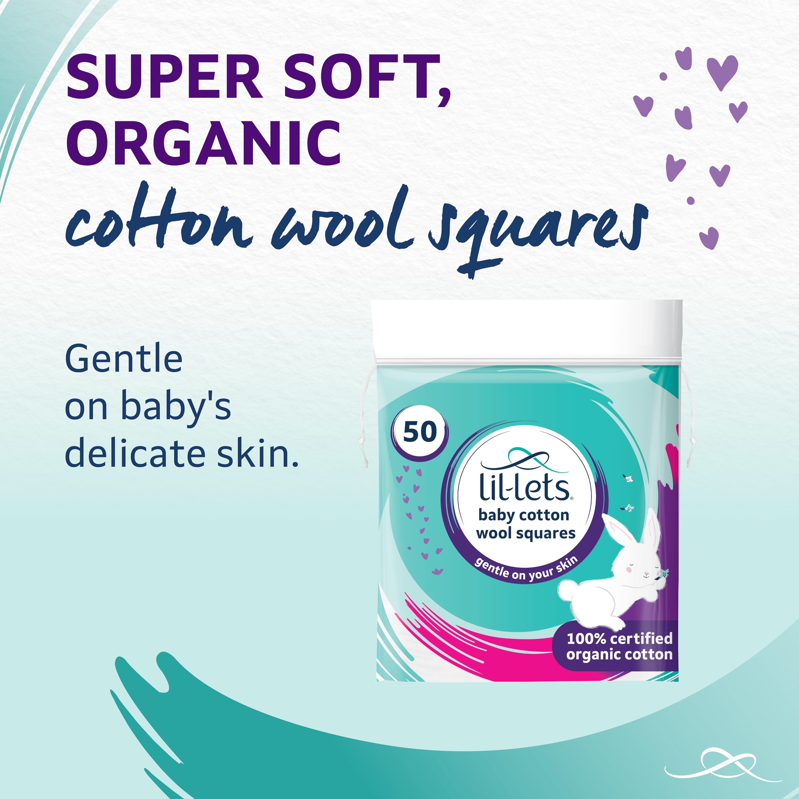 Lil-Lets Baby Cotton Squares 50 Count - 100% Pure Organic Cotton, GOTS Certified 3