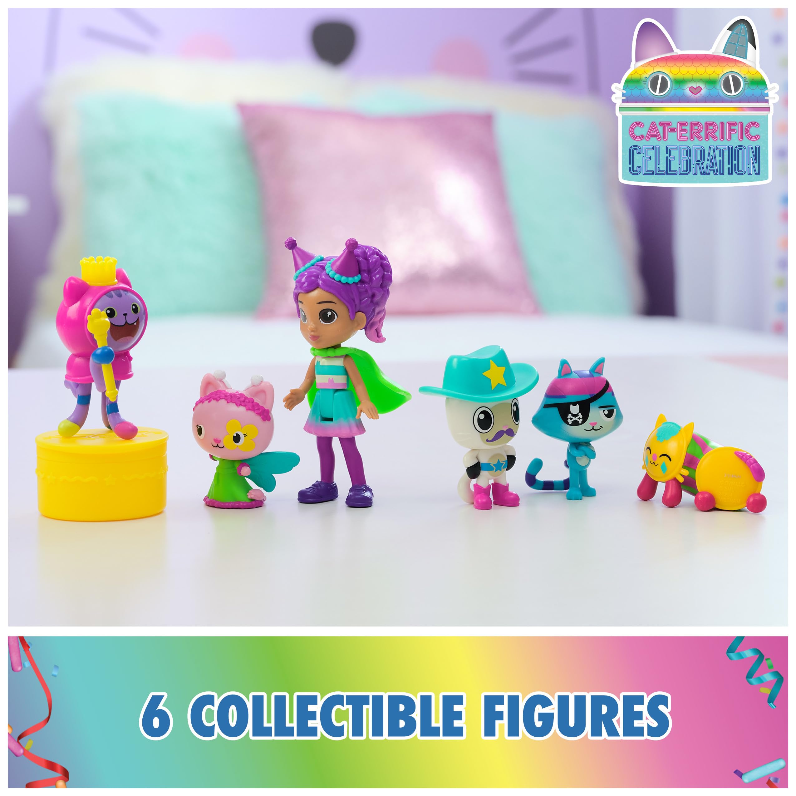 Gabby’s Dollhouse Celebration Figure Set - 6 Toy Figures with Surprise Cape & App Reward, Kids' Playset for Ages 3+ 5