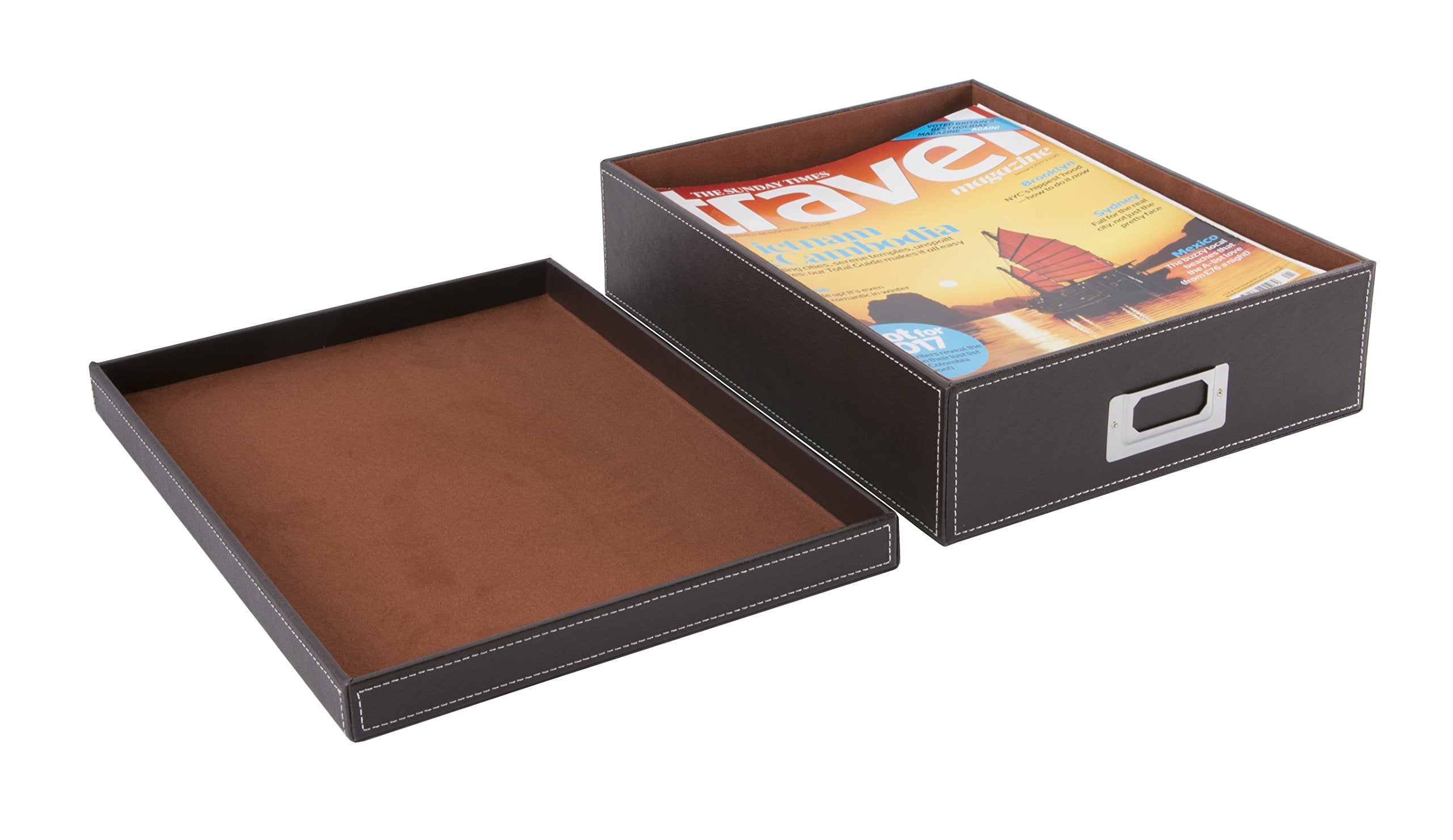 Osco Faux Leather A4 Document Storage Box with Lid | Stackable | Brown | 16 Litres 5