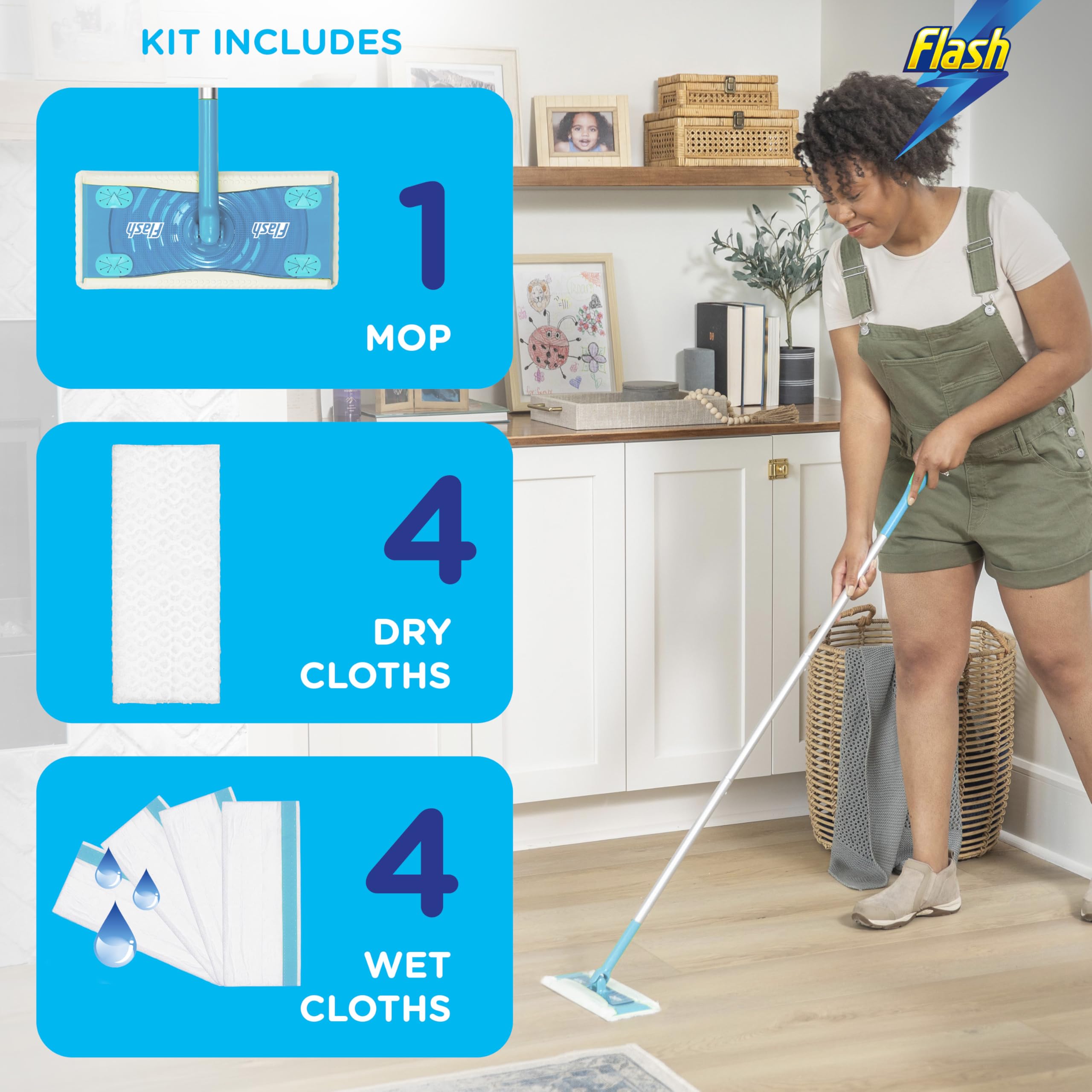 Flash Speedmop Floor Cleaner Starter Kit (1 Handle + 4 Wet & 4 Dry Refills) - Fast, Easy & Hygienic Cleaning for Hard Floors 5