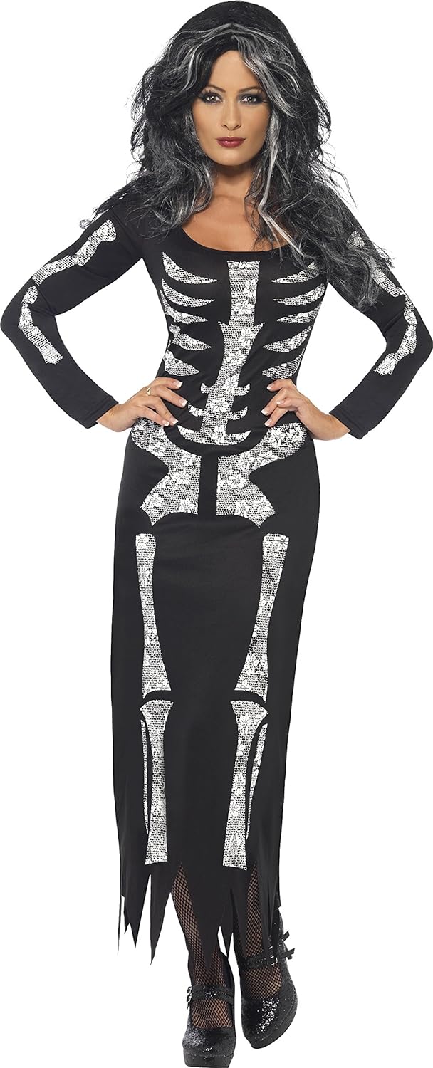 Smiffys Skeleton Costume - Women's Long Sleeve Tube Dress, Size L