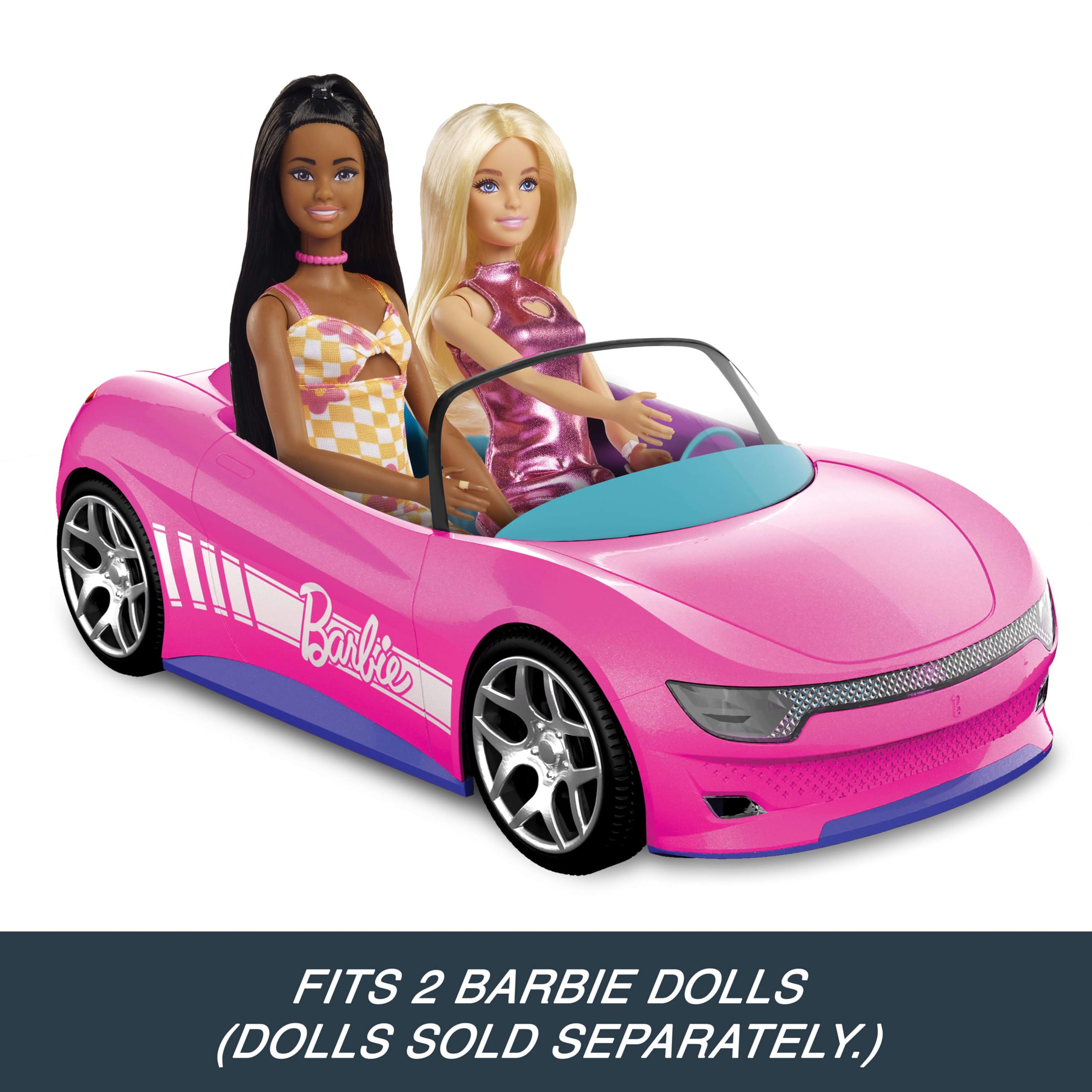 Hot Wheels RC Barbie Convertible Toy Car - Remote-Controlled Pink Vehicle for 2 Barbie Dolls 5