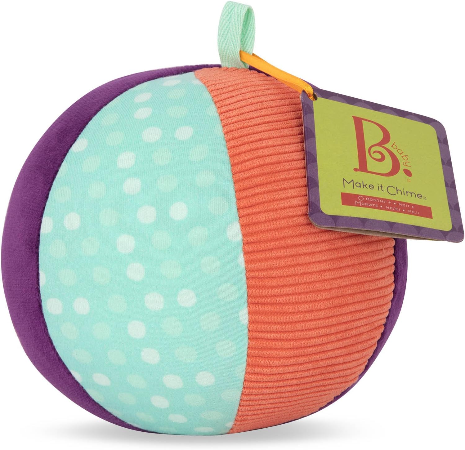 B. toys Make it Chime Fabric Ball - Sensory Toy for Babies with Textures, Colors & Bell 4