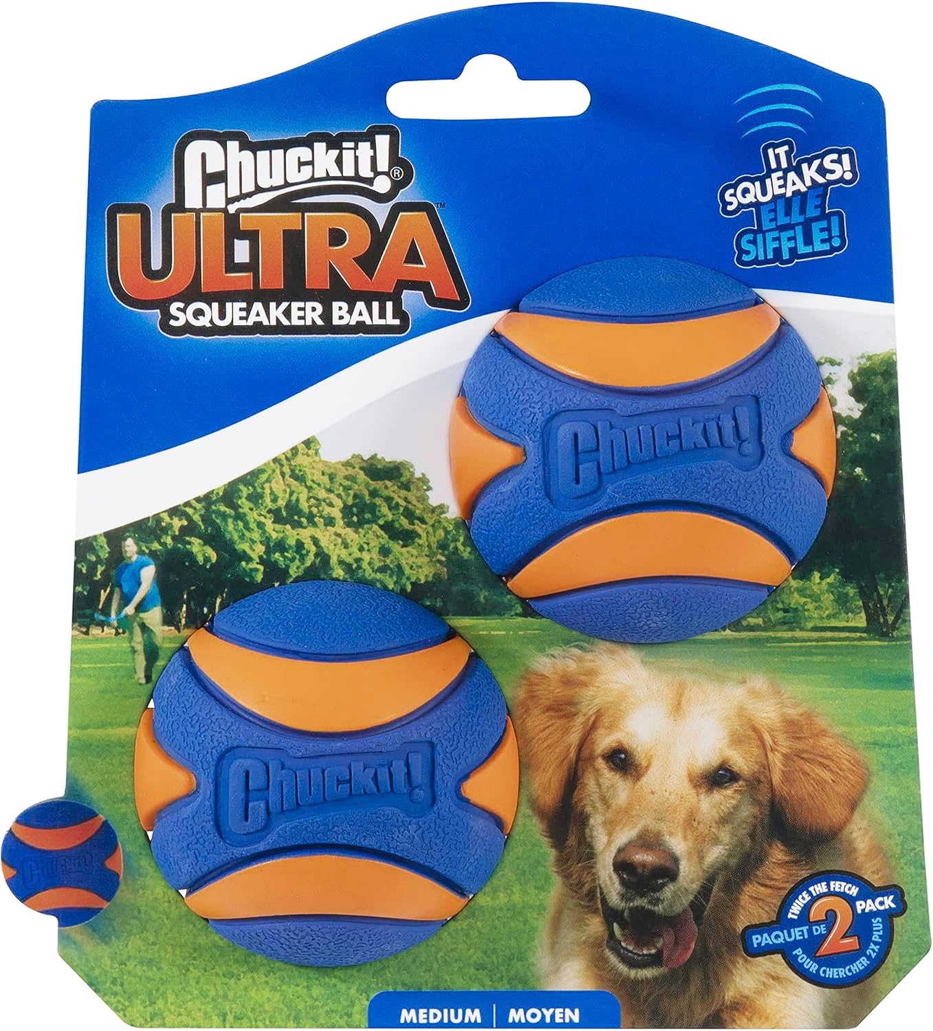 Chuckit! Ultra Squeaker Ball - Durable Natural Rubber Fetch Toy for Dogs | Medium Size