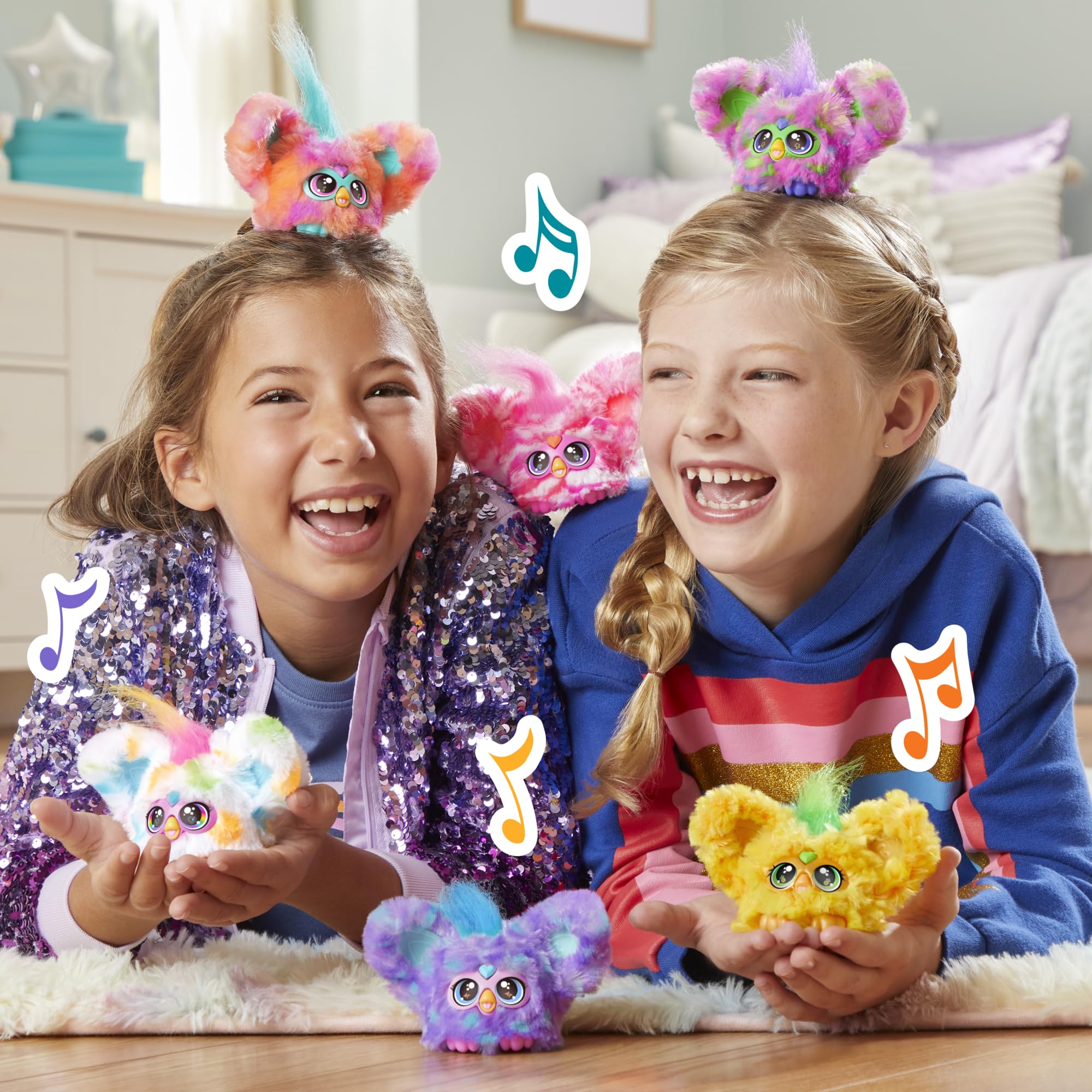 Furby Furblets Hoo-Lah Mini Electronic Plush Toy - 45+ Island Sounds | Keychain Clip | Ages 6+ 10