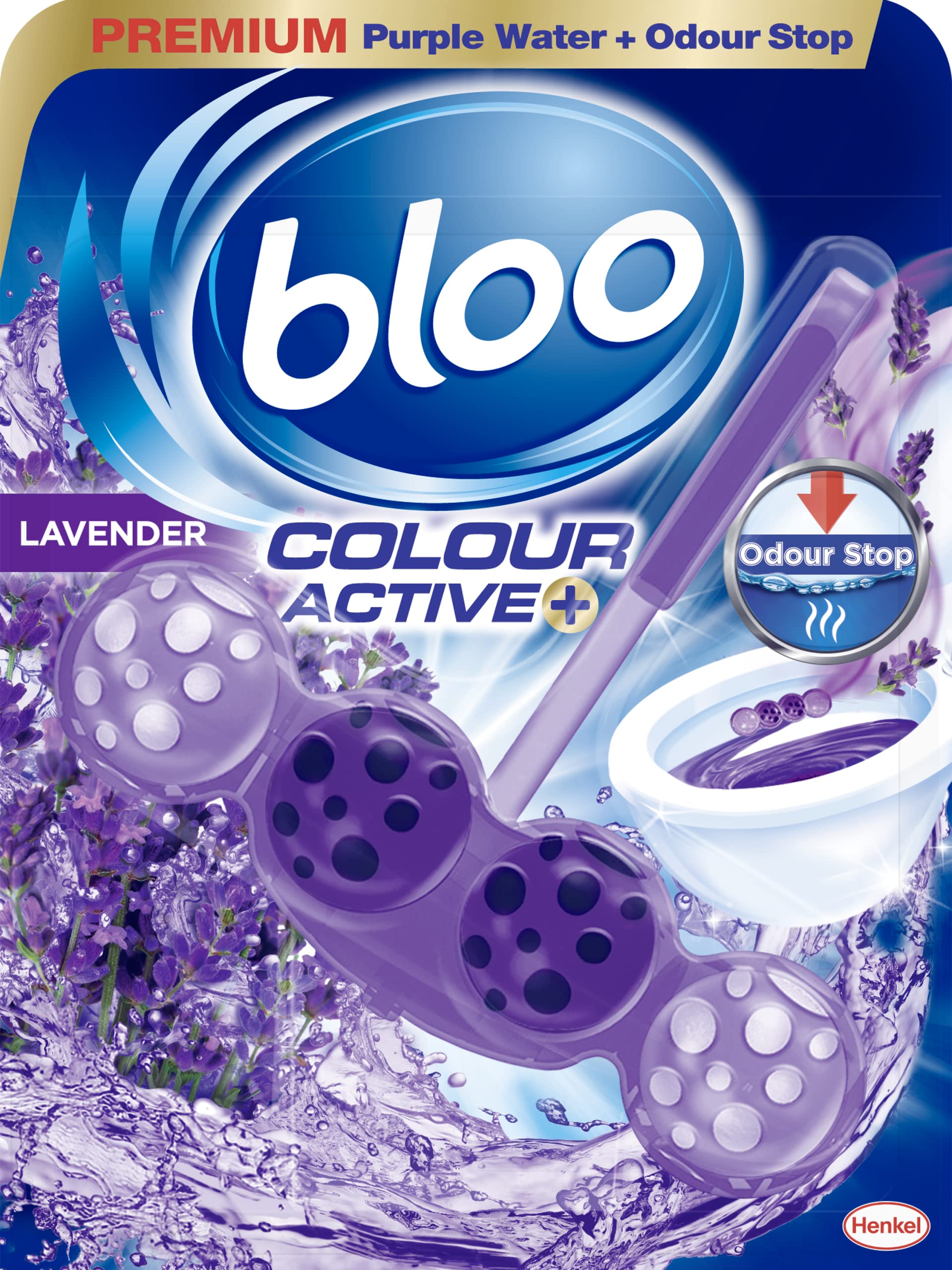 Bloo Colour Active+ Lavender Toilet Rim Block (50g) - Anti-Limescale, Long-Lasting Freshness with Every Flush