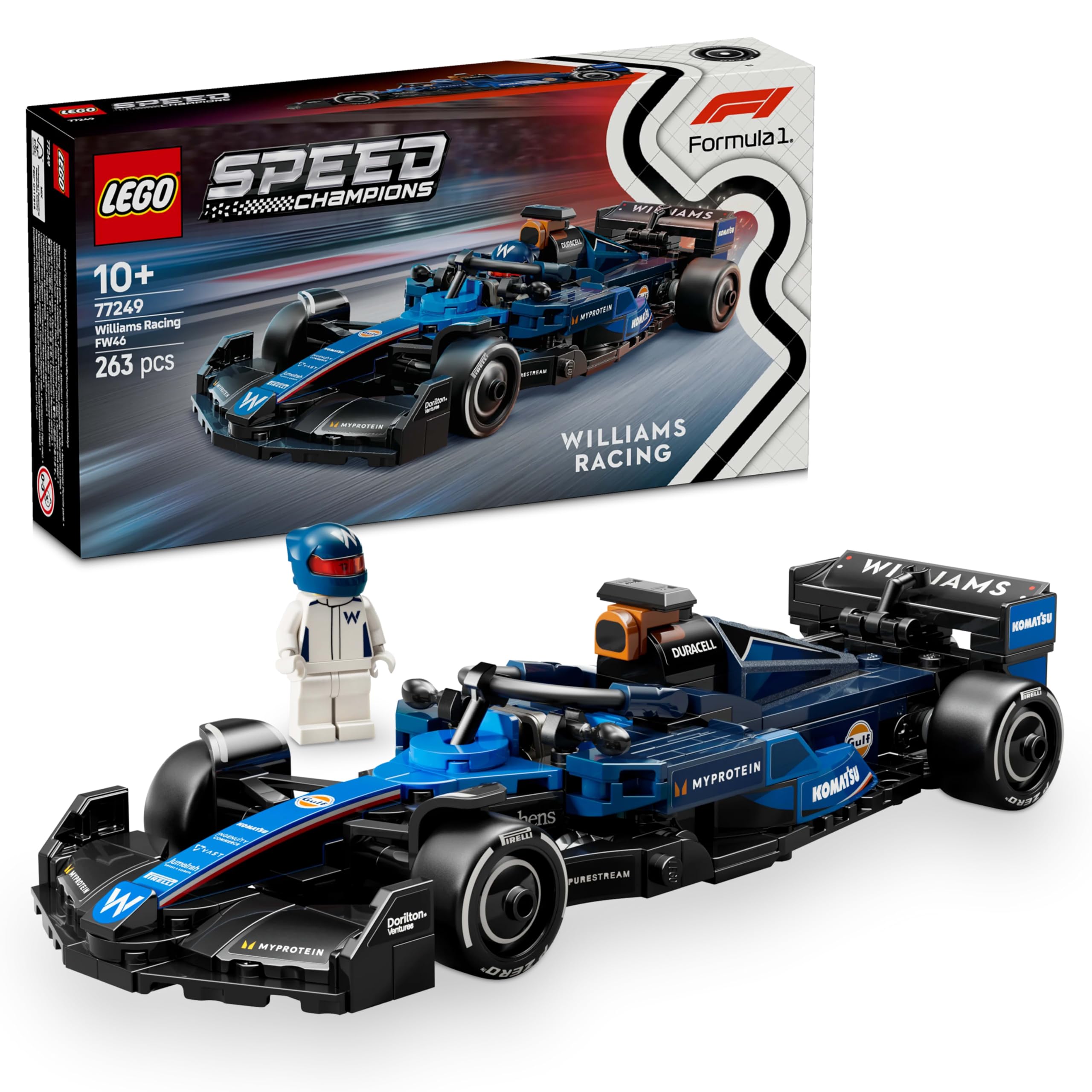 LEGO Speed Champions Williams Racing FW46 F1 Race Car Toy with Driver Minifigure - Building Set for 10+ 16