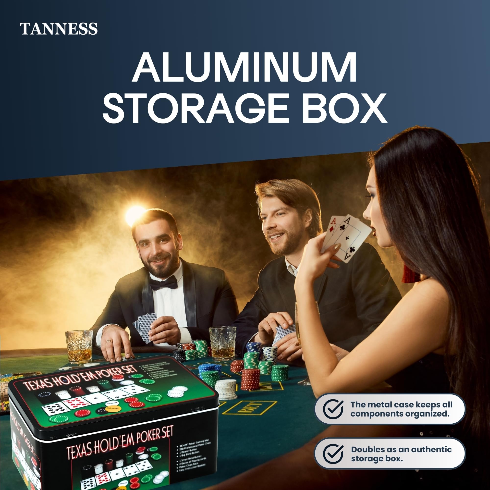 Tanness 200 Pcs Casino Poker Set with Chips, Cards, and Playing Mat for Texas Hold'em and Blackjack 8