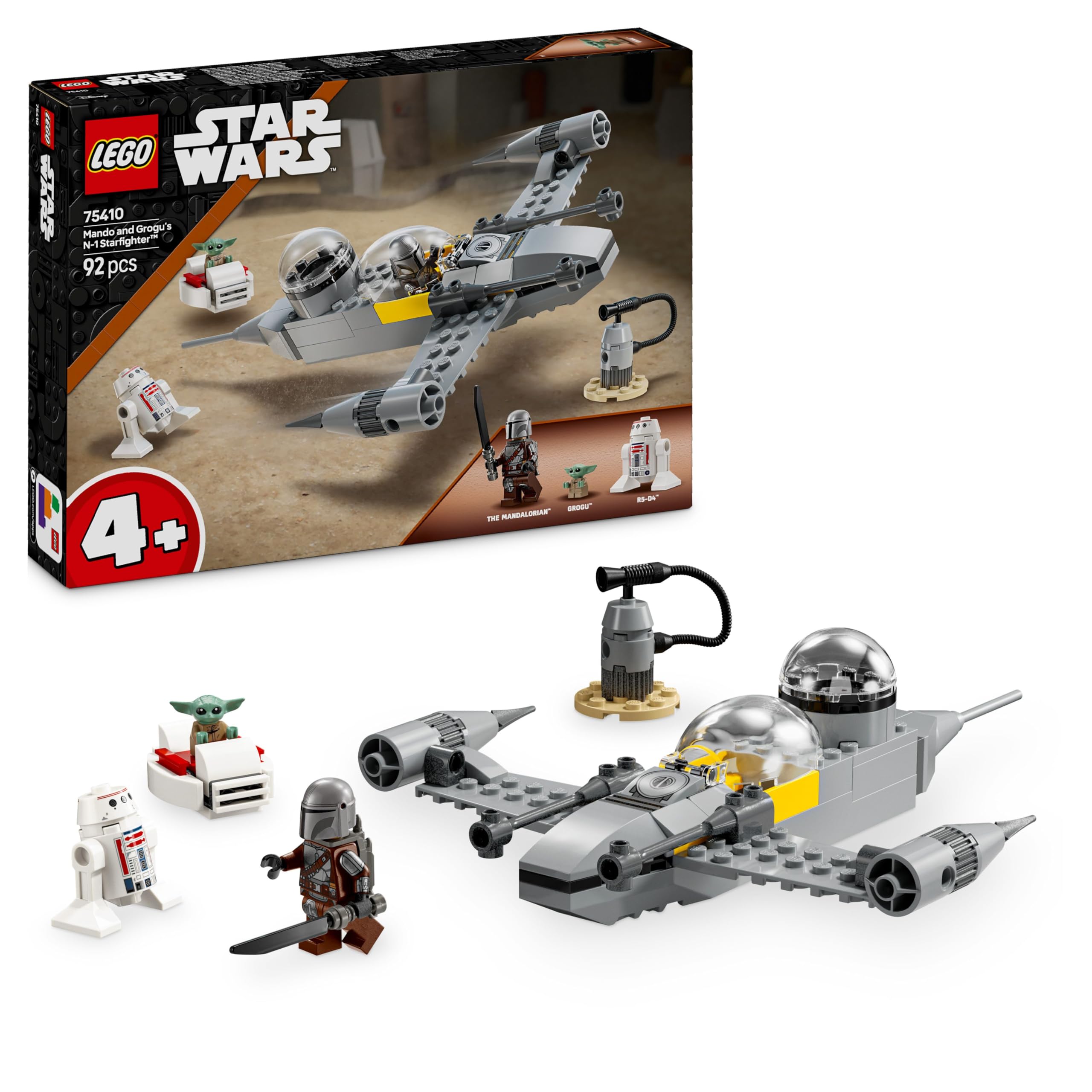 LEGO Star Wars 75410 Mando and Grogu’s N-1 Starfighter Building Toy - 92-Piece Set for Ages 4+