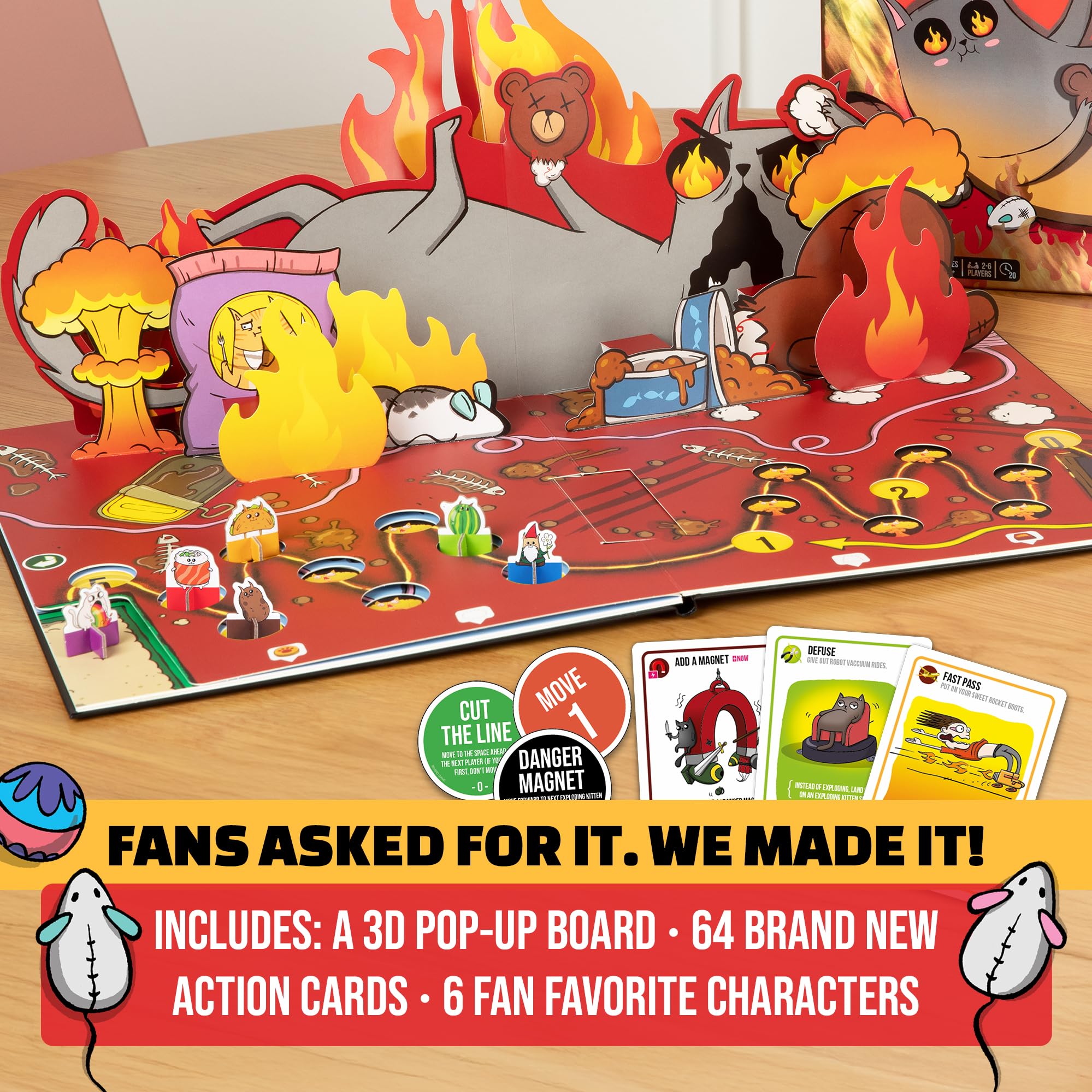 Exploding Kittens Anniversary Edition Board Game - Pop-Up Board | 2-6 Players Ages 7+