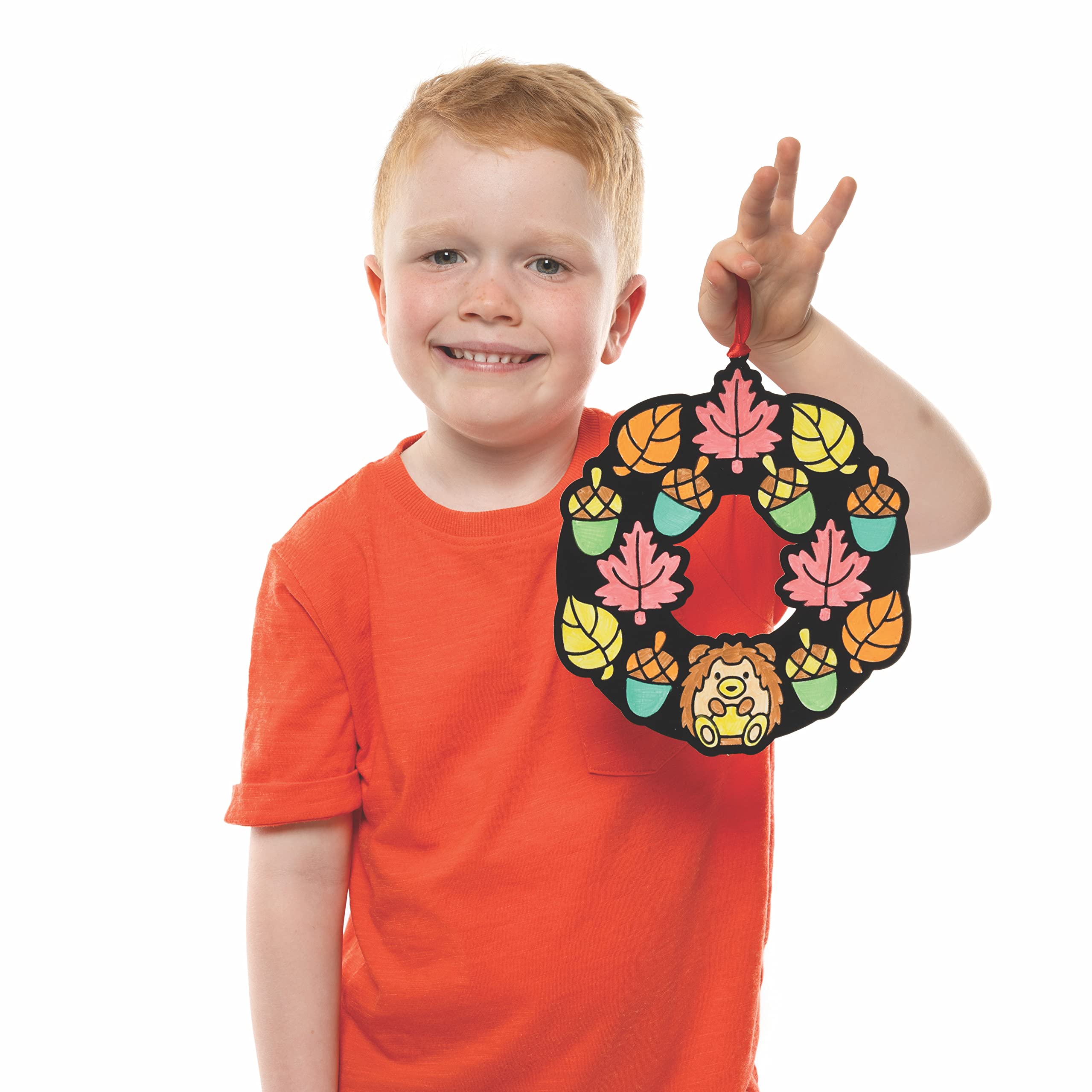 Baker Ross Autumn Colour-in Wreaths Craft Kit - Pack of 10, Creative Arts & Crafts Activity for Kids 6