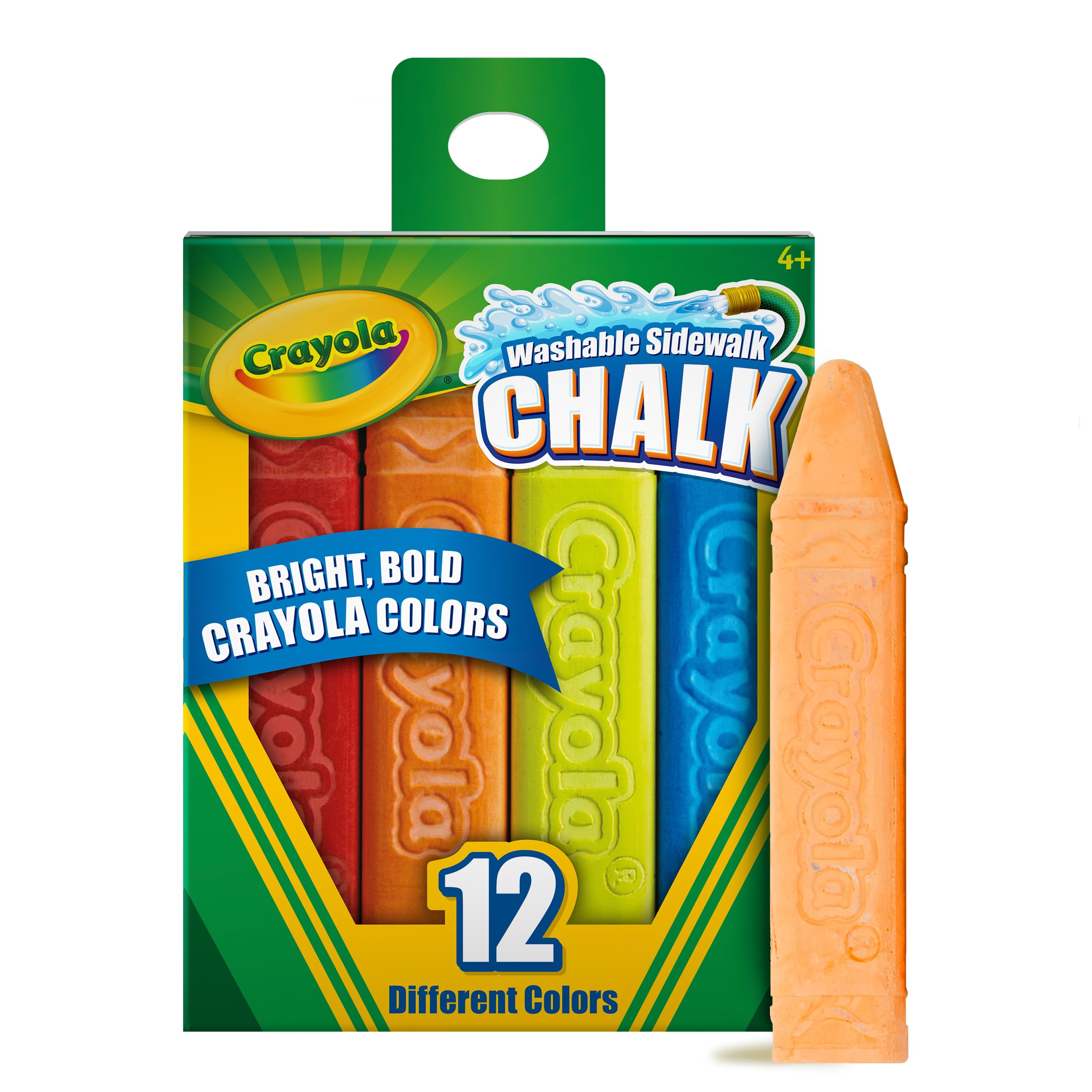 CRAYOLA Outdoor Chalk - Assorted Colours - 12 Count | Anti-Roll Sticks | Washable for Pavement & Patio | Ages 4+