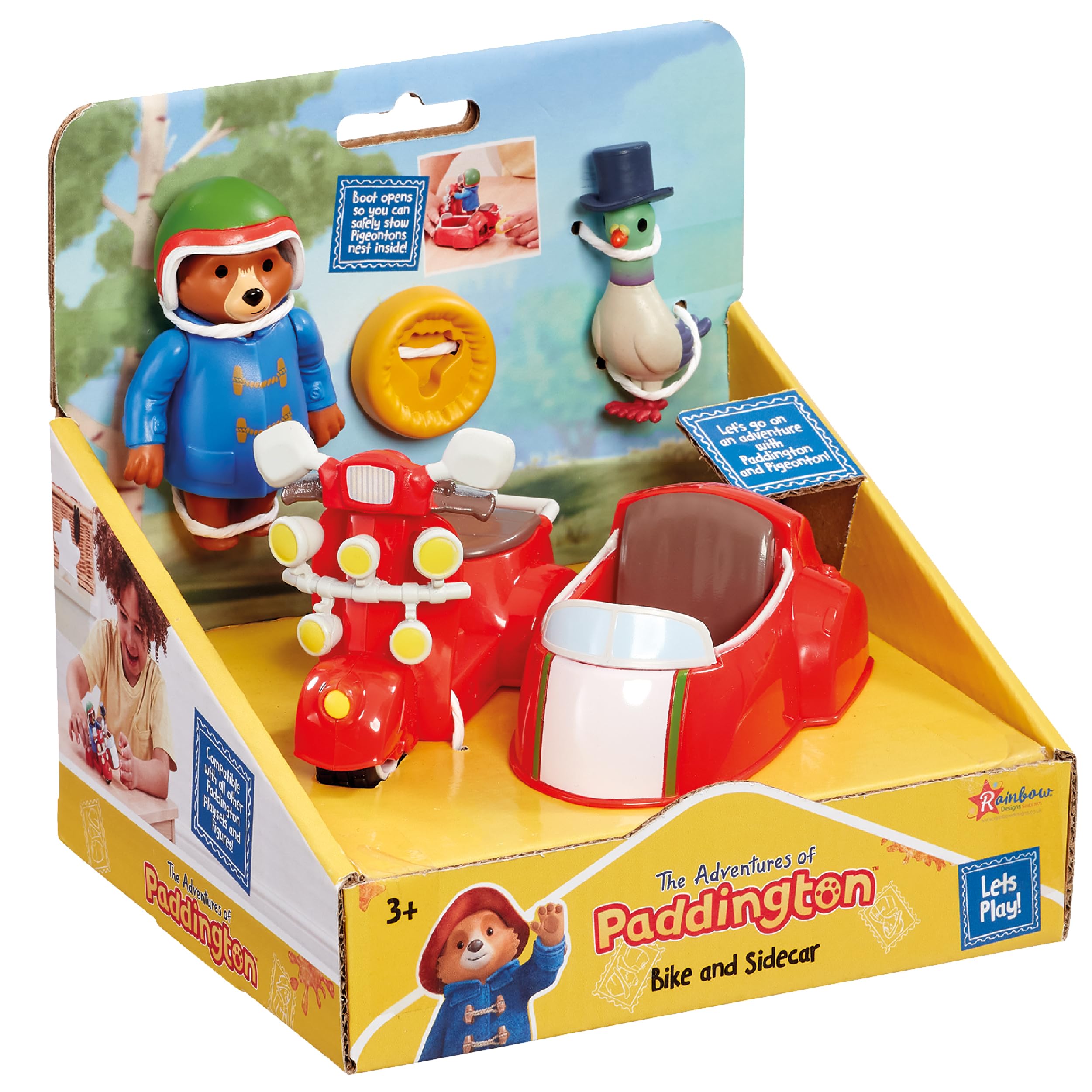 Rainbow Designs Paddington Bear Bike and Side Car Playset - Action Figure Vehicle for Kids 5