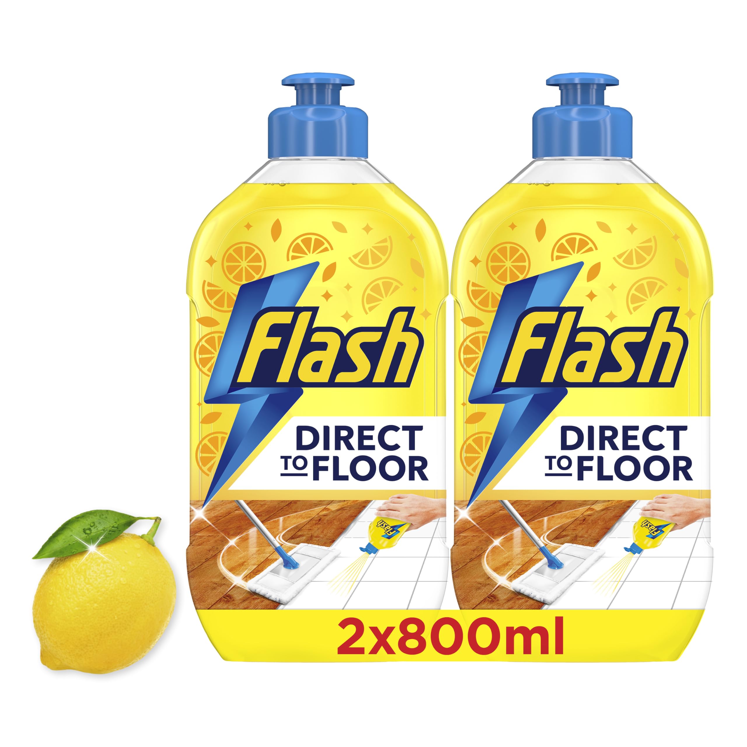 FLASH Direct to Floor All Purpose Floor Cleaner - Lemon Zest Scent | 2x800ML (1.6L Total)
