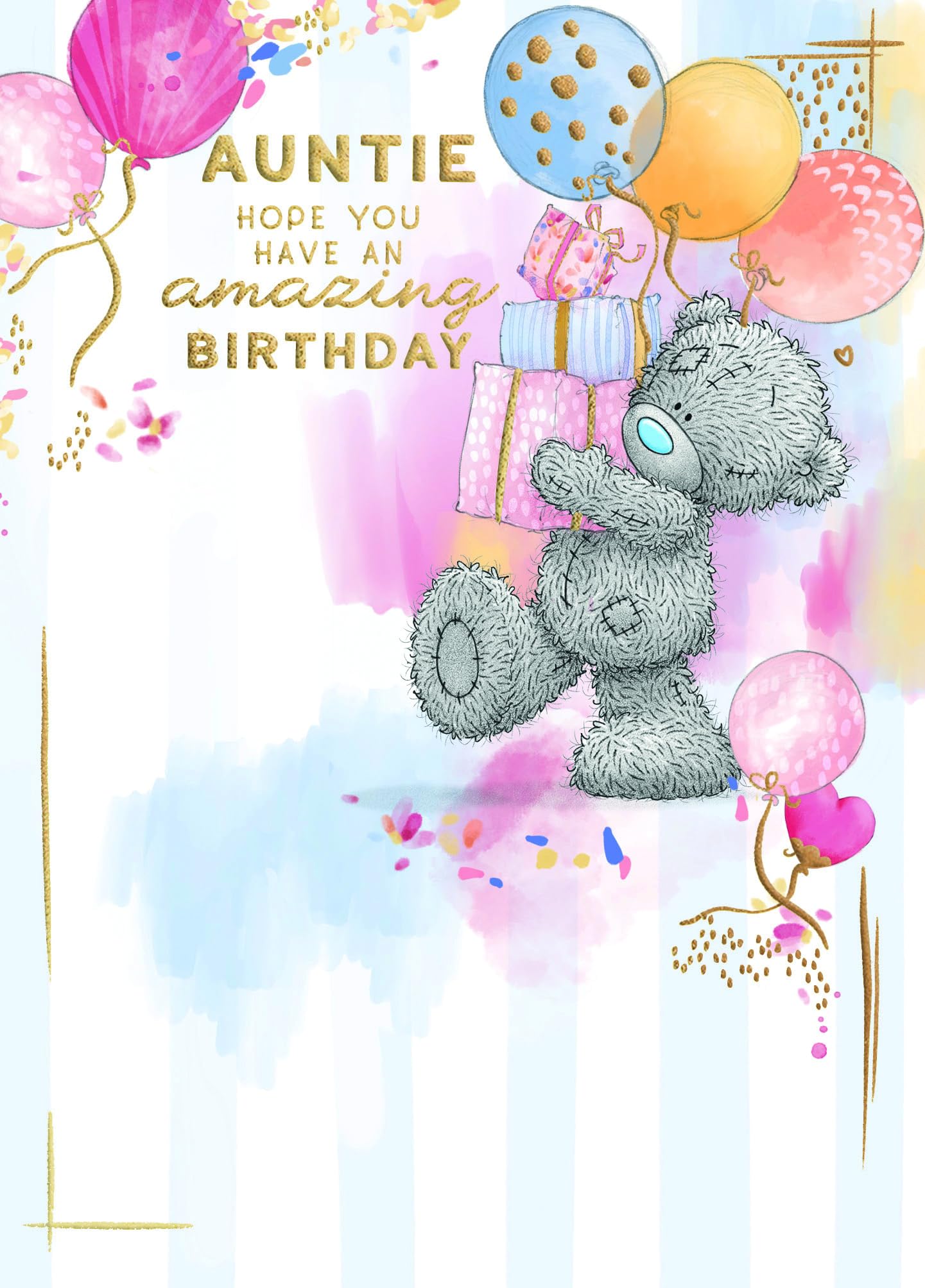 Me To You Bear Tatty Teddy 'To An Amazing Auntie' Luxury Gold Foil Birthday Card | 6 x 9 Inches