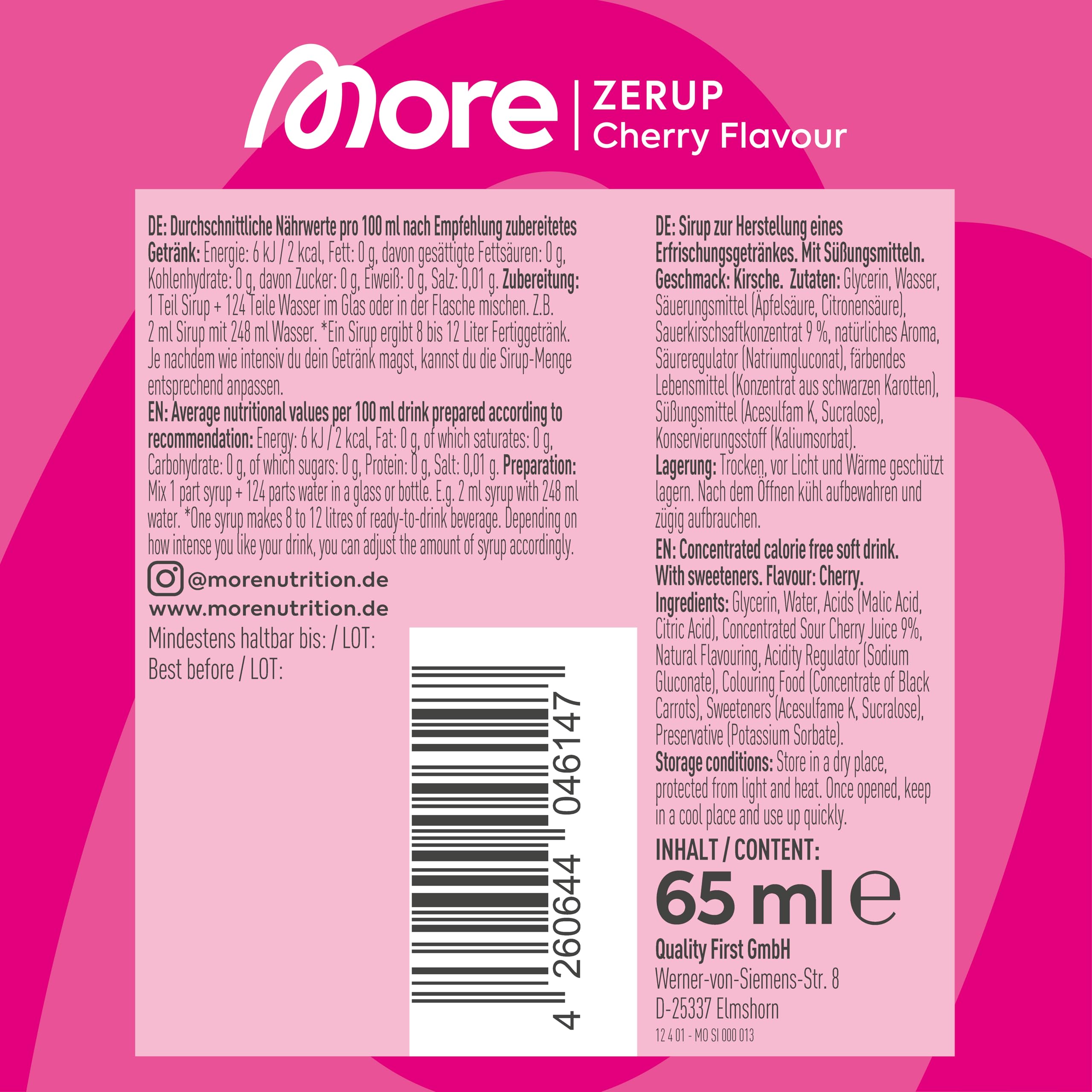 MORE Nutrition Zerup Zero Calorie Syrup with Real Fruit Extracts - Cherry, 65 ml 5