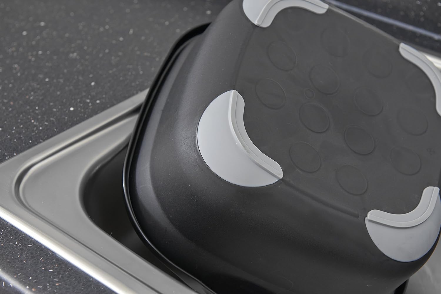 Addis Soft Touch Washing Up Bowl - 9L Twin Material Dish Basin with Carry Handles, Black/Grey