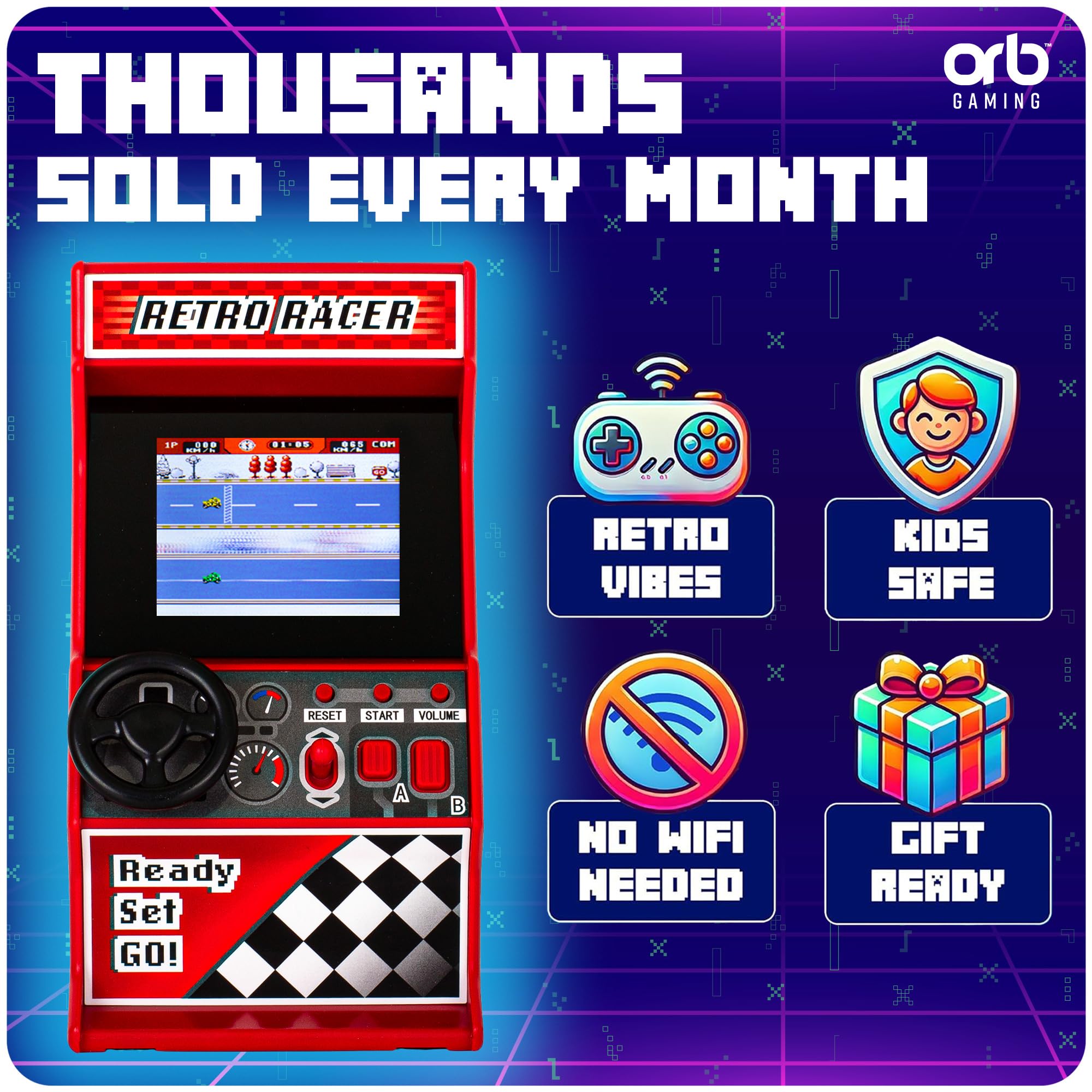 Mini Arcade Racing Machine - Handheld Console with 30 Built-in 8-Bit Games 14