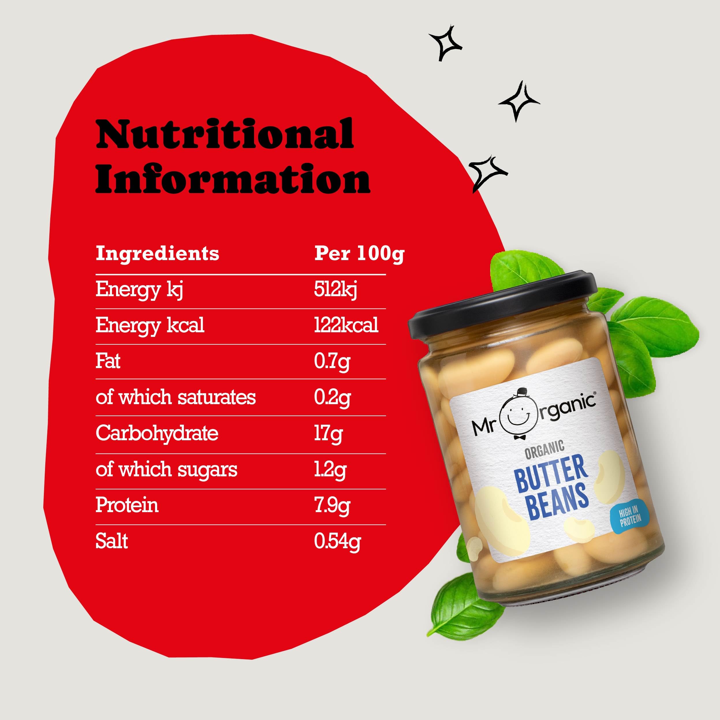 Mr Organic Butter Beans - Organic, High Protein & Fibre, Ready-to-Eat Tinned Legumes in Glass Jar 3