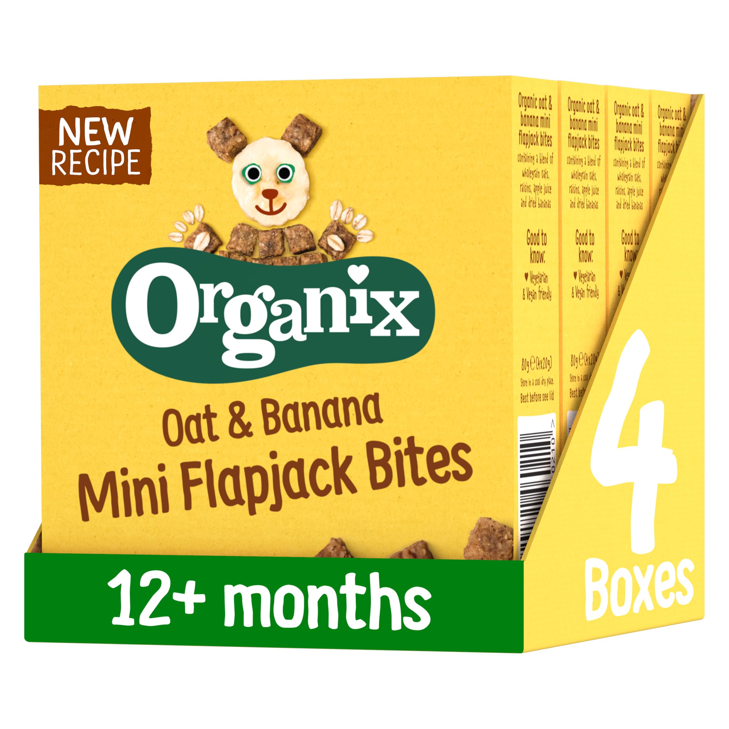 Organix Organic Oat & Banana Flapjacks for Toddlers, Sugar-Free, 4 x 20g Mini Snack Bites