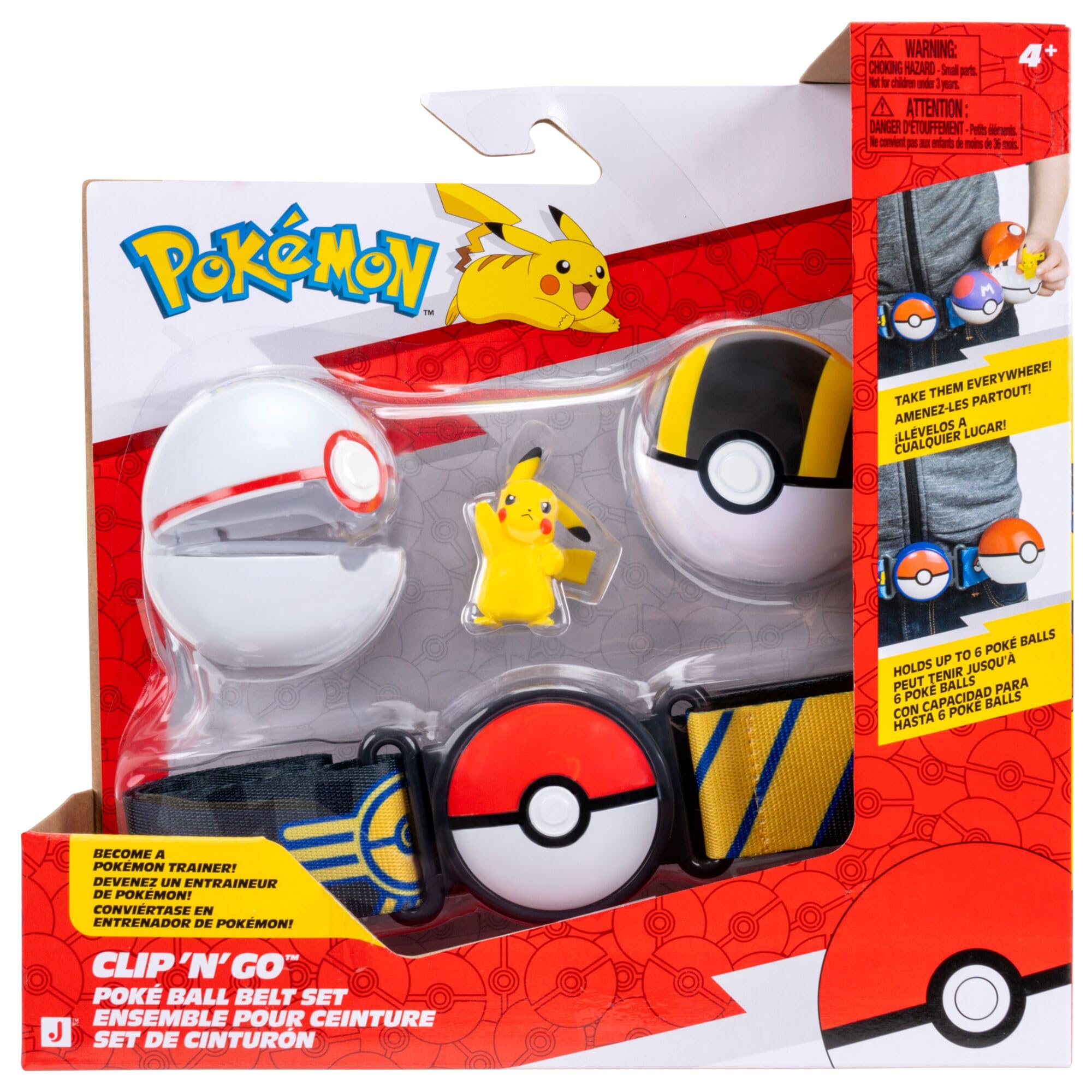 Pokémon Pikachu Clip ‘N’ Go Belt Set - 2-Inch Battle Figure with Premier and Ultra Ball