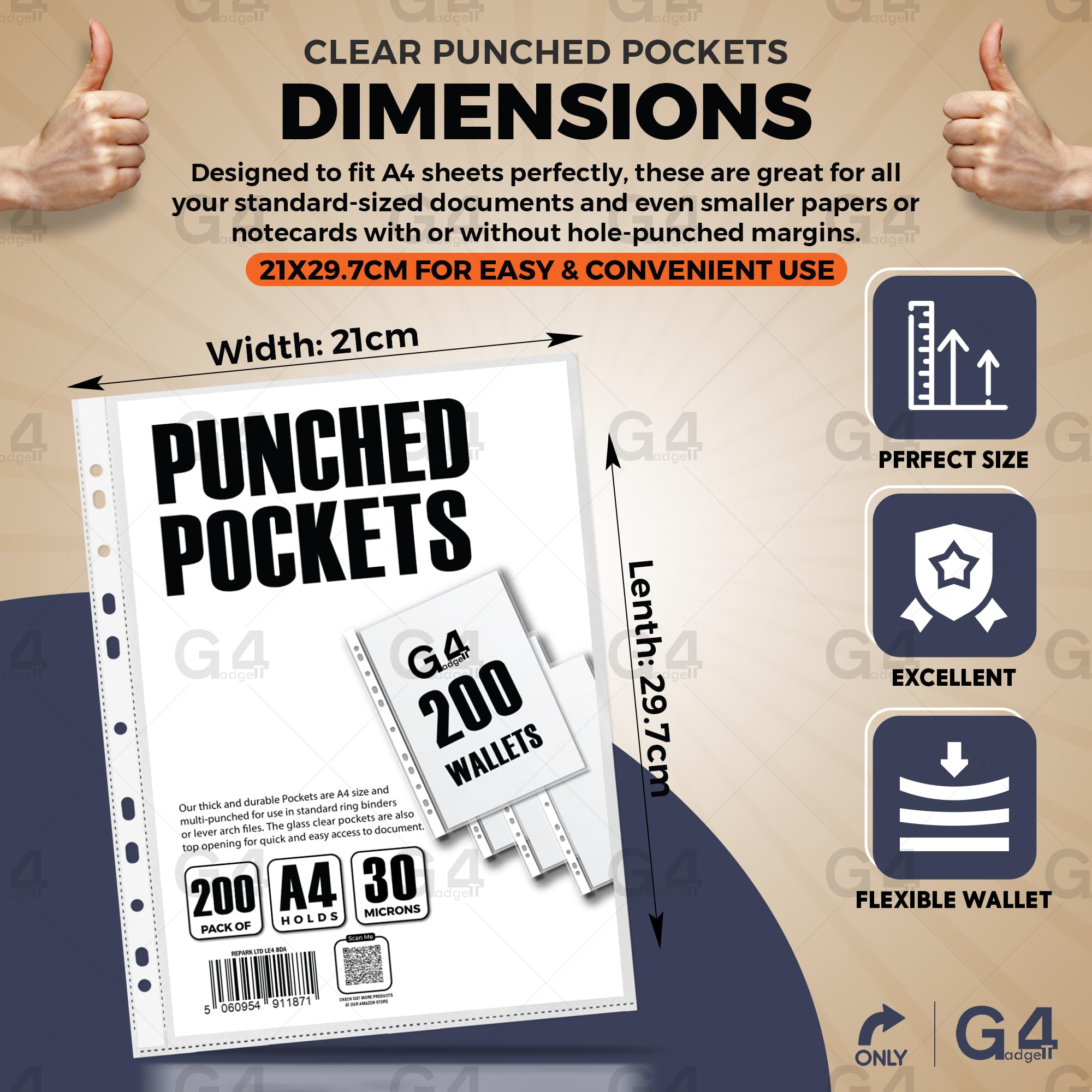 G4GADGET A4 Punched Sheet Protectors - 200 Pack | 30 Micron Polypropylene | Frost Finish 3