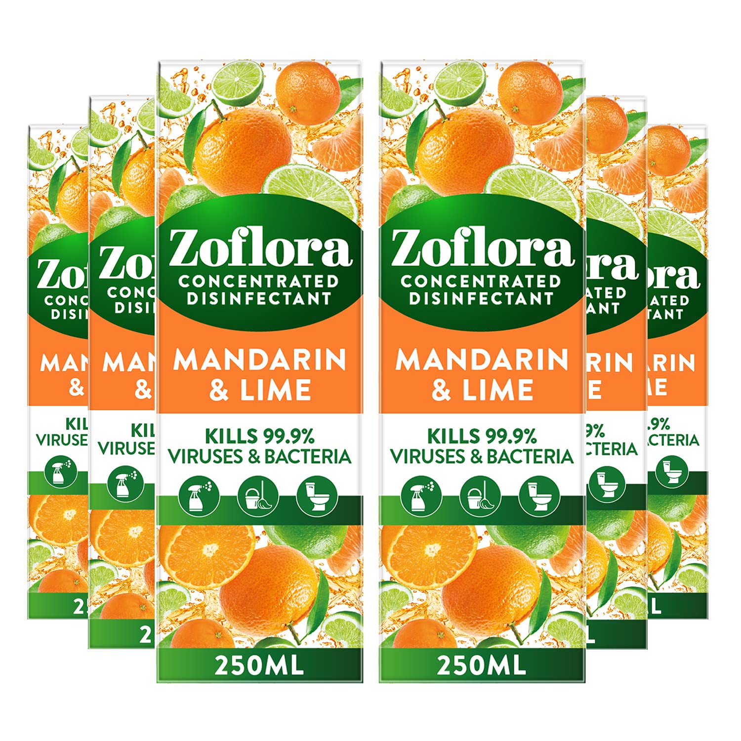 Zoflora Mandarin & Lime 6 x 250ml - Concentrated 3-in-1 Multipurpose Disinfectant