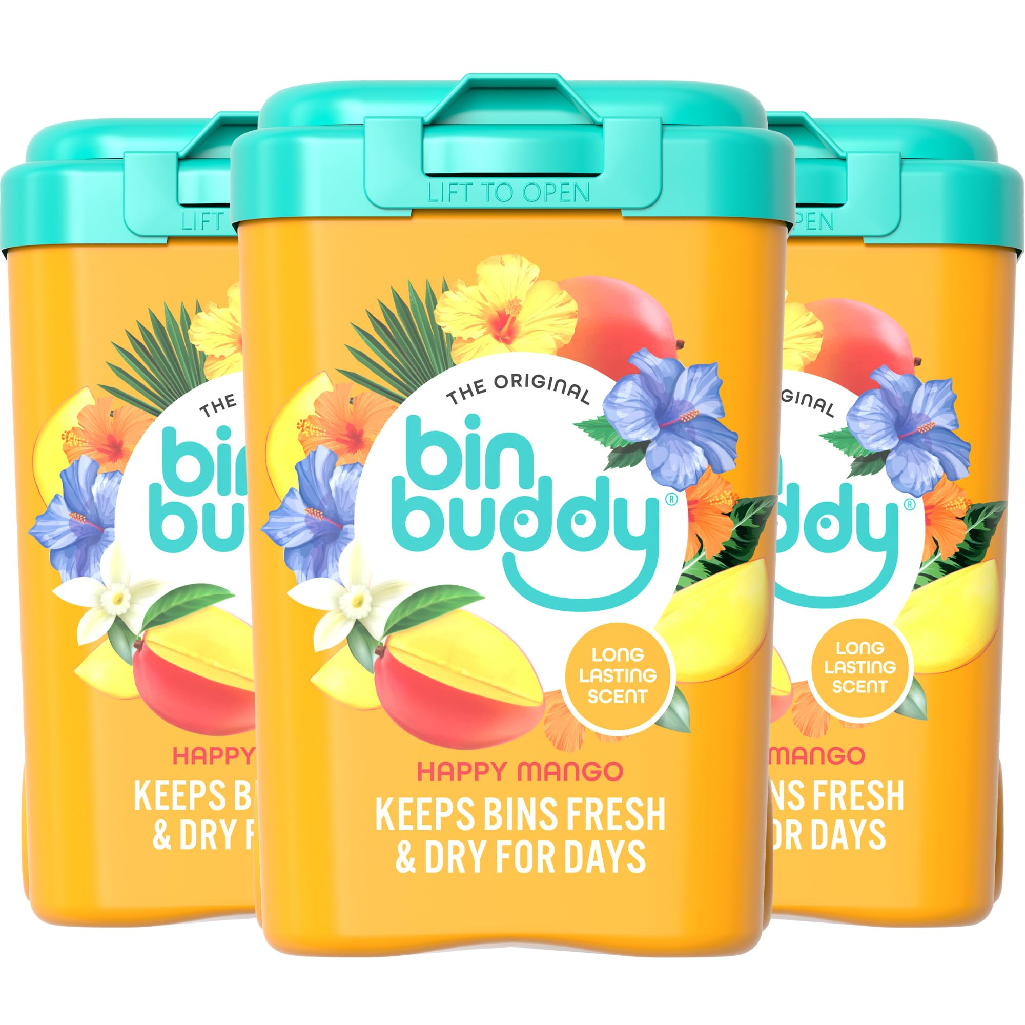 Bin Buddy Happy Mango Bin Deodoriser Powder - Pack of 3 | Absorbs Mess | Eliminates Odour