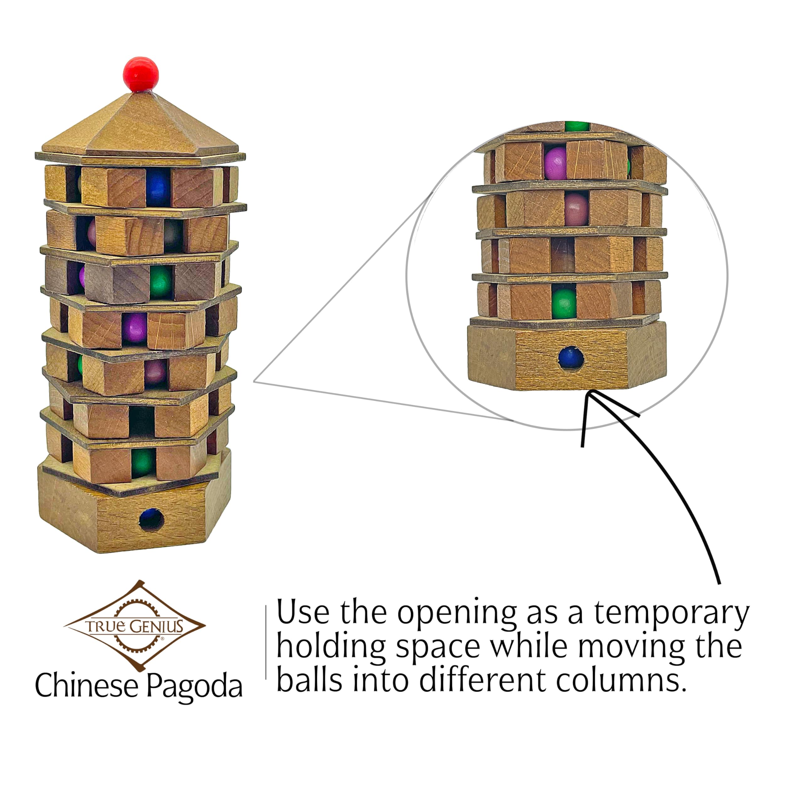 Chinese Pagoda Brain Teaser Puzzle - Solid Wood Logic Game for Adults & Kids, 8+ 9