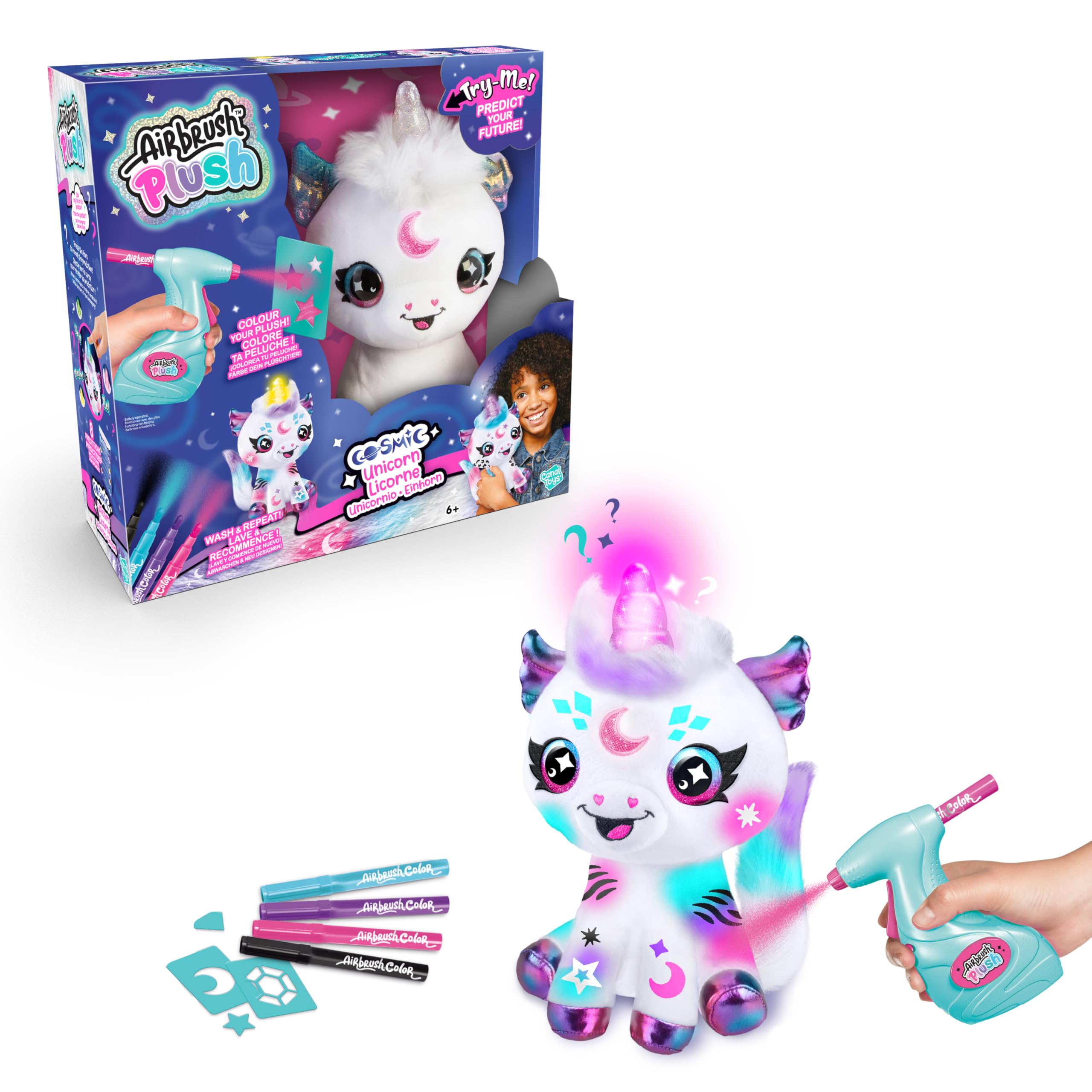 Airbrush Plush Light Up Cosmic Unicorn – Personalize & Decorate with Airbrush Tool