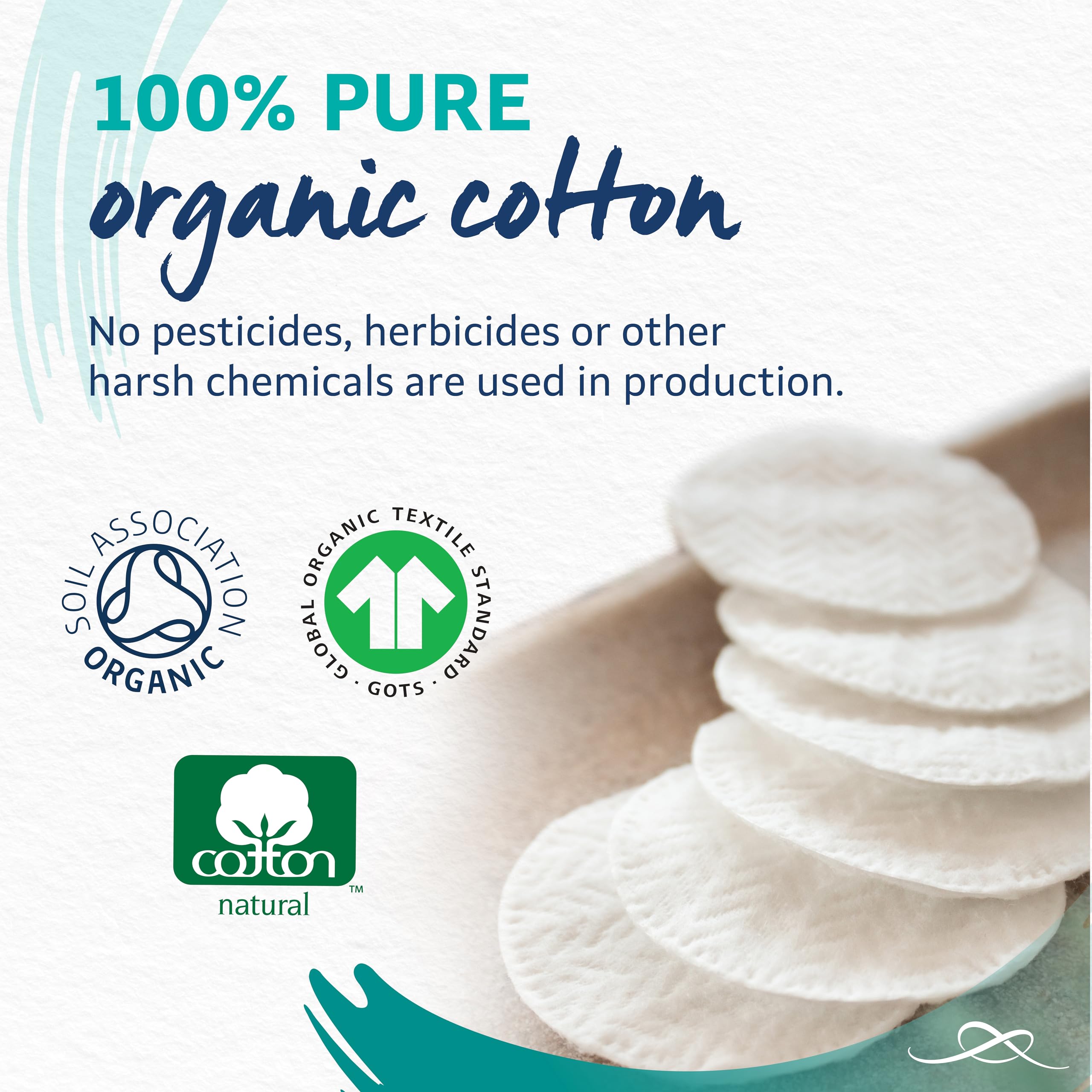 Lil-Lets Organic Cotton Wool Round Pads (6 x 100 Count) - GOTS Certified, Dermatologically Tested 5